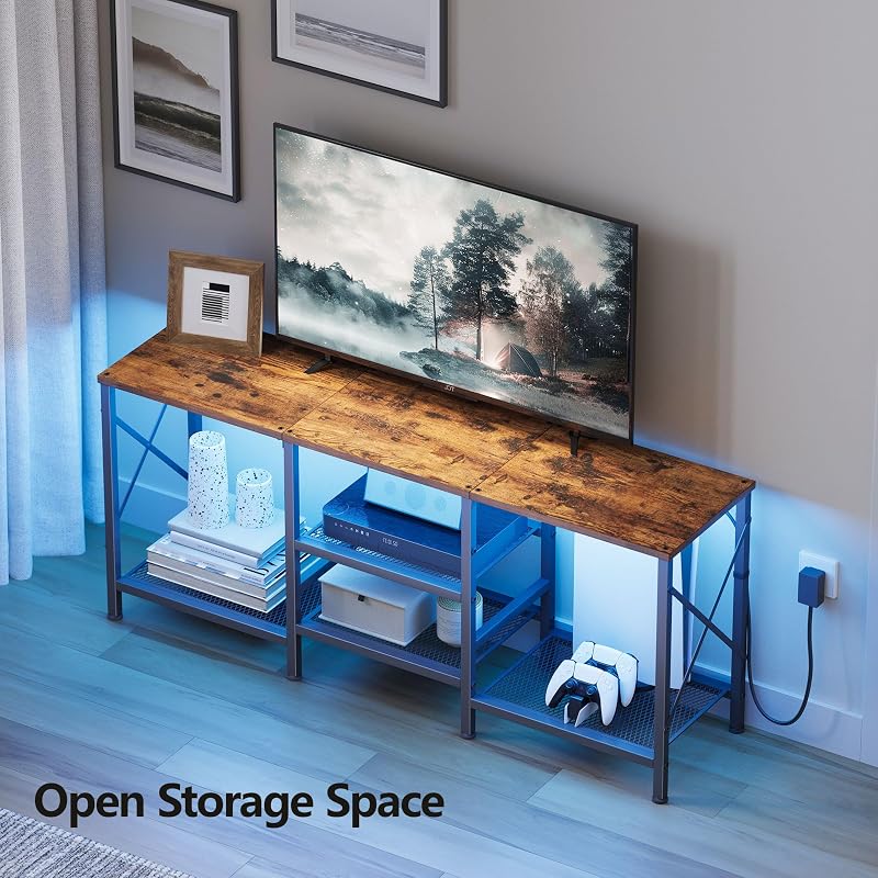 JARHETUN TV Stand with LED Lights for 55 Inch TV, Entertainment Center with 3-Tier Open Shelves, TV Console Table for Living Room, Bedroom, Rustic Brown image 5
