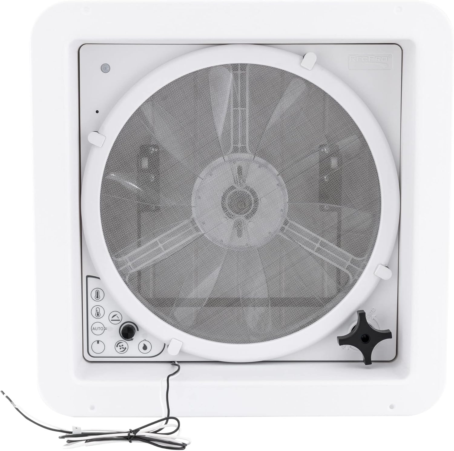 Interior view of RecPro RV Roof Vent Fan with screen