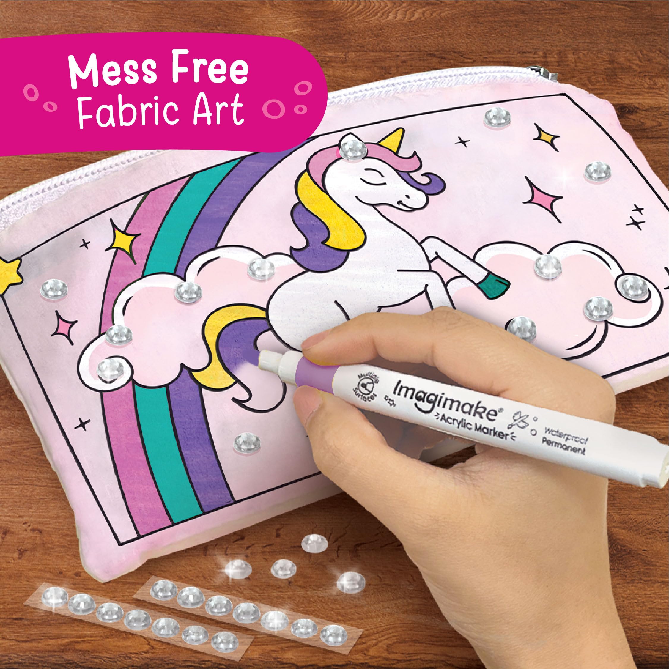 Imagimake Fabric Art – Unicorn | DIY Craft Kit for Kids | Colour & Decorate Sling Bag & Pouch | Art & Craft Gift for Girls 5+ 2