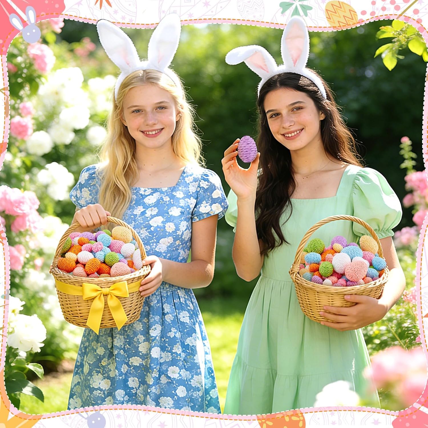 64 Pack Easter Eggs, Colorful Woven Foam Easter Eggs with Paper Rope Texture, Bright Easter Basket Stuffers for Egg Hunts, Spring Table Decor, Party Favors (Mixed Size, Solid Multicolor)
