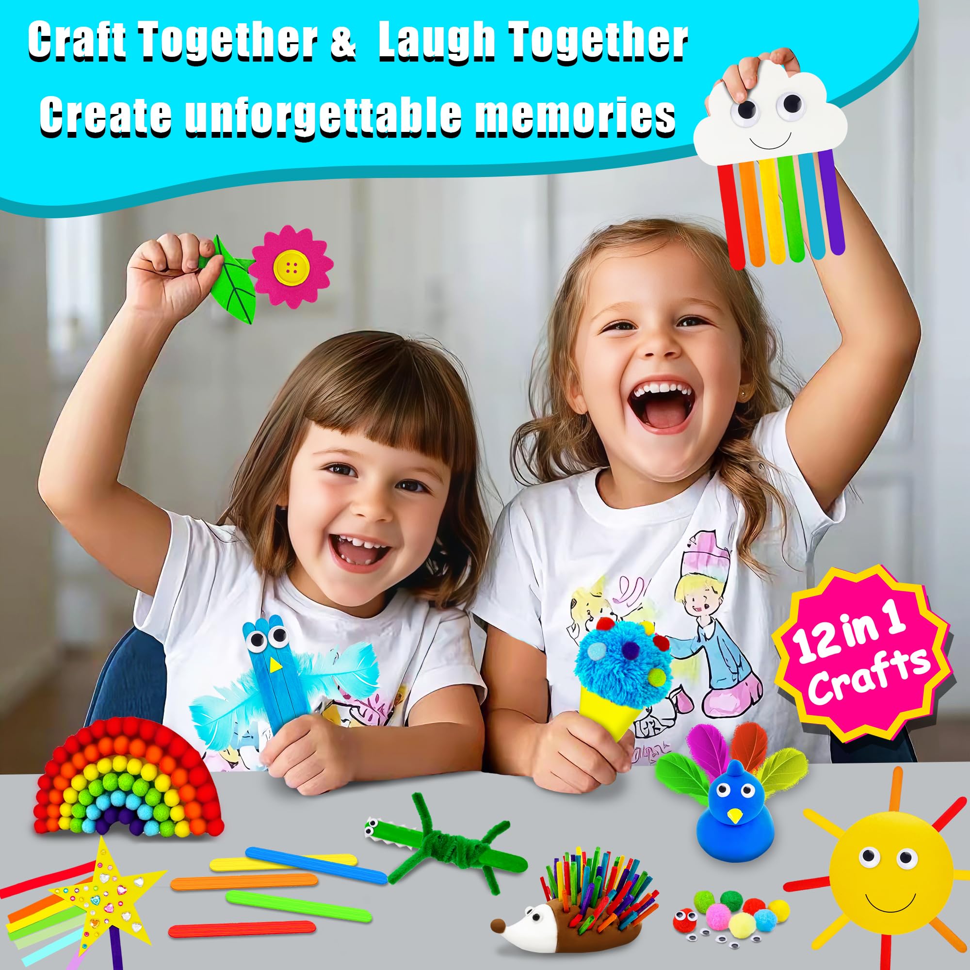 MHMYDIS First Craft Kit para niños – Kit de manualidades 12 en 1 sin ensuciar para niños de 4 a 8 años – Suministros de kit de manualidades para niños – Regalos para niñas y niños de 3, 4, 5, 6, 7, 8