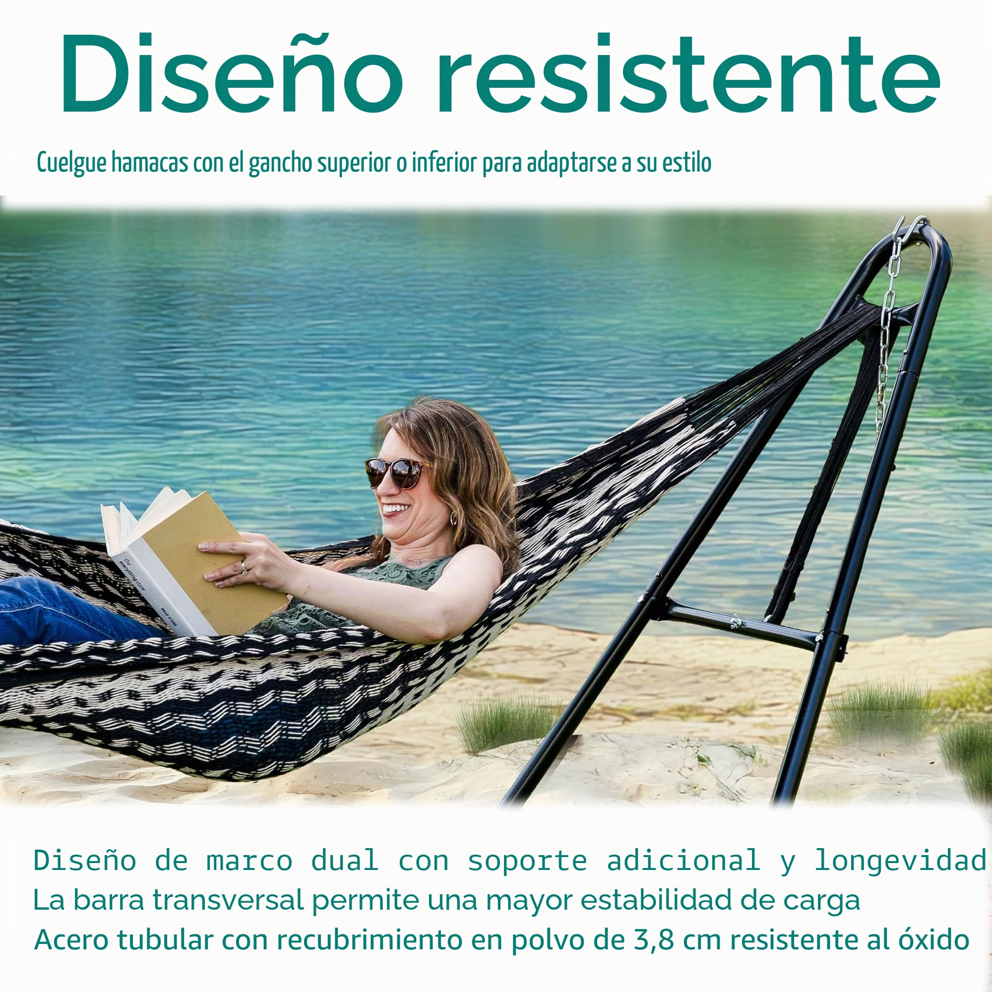 Sunnydaze - Soporte universal para hamaca de acero muy resistente, multiusos, capacidad de 250 kg, para 2 personas, compatible con hamacas de 2,9 a 4,3 m de largo, varios colores disponibles