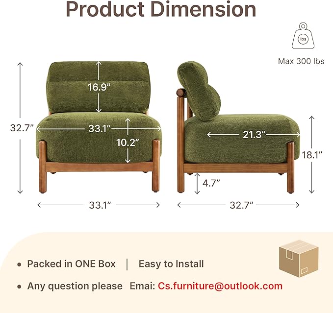 Sillón Lounge Sin Brazos Tapizado con Estructura de Madera miniatura 2