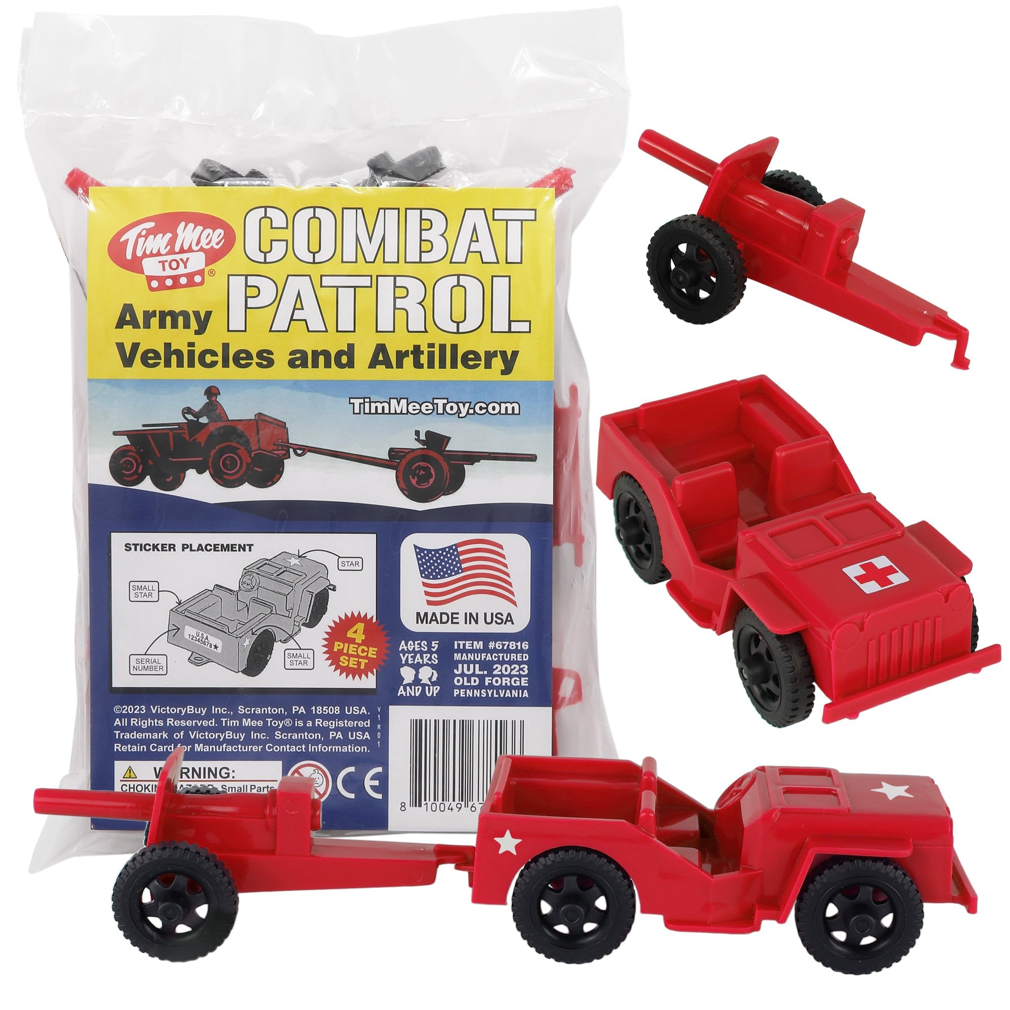 TimMee Combat Patrol Willys & Artillery - Red 4pc Playset USA Made