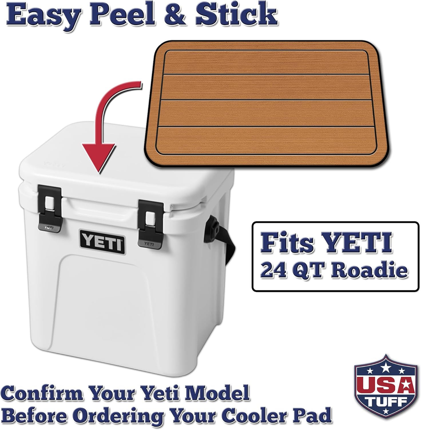 USATuff SeaDek EVA Mat Cooler Pad fits YETI | Peel & Stick Application | Non Slip Comfort Accessories - Teak Lines (Mocha-Black)