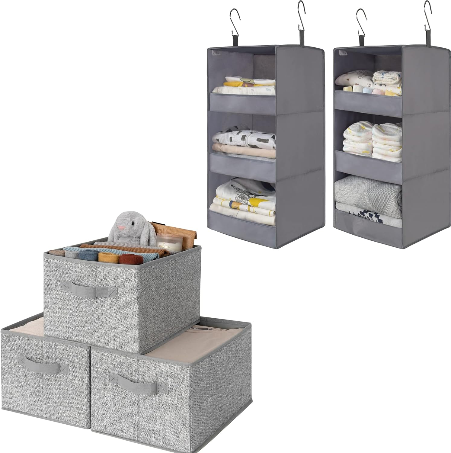 GRANNY SAYS Bundle of 3-Pack Rectangle Cloth Storage Bins & 2-Pack Closet Hanging Organizer for Bedroom