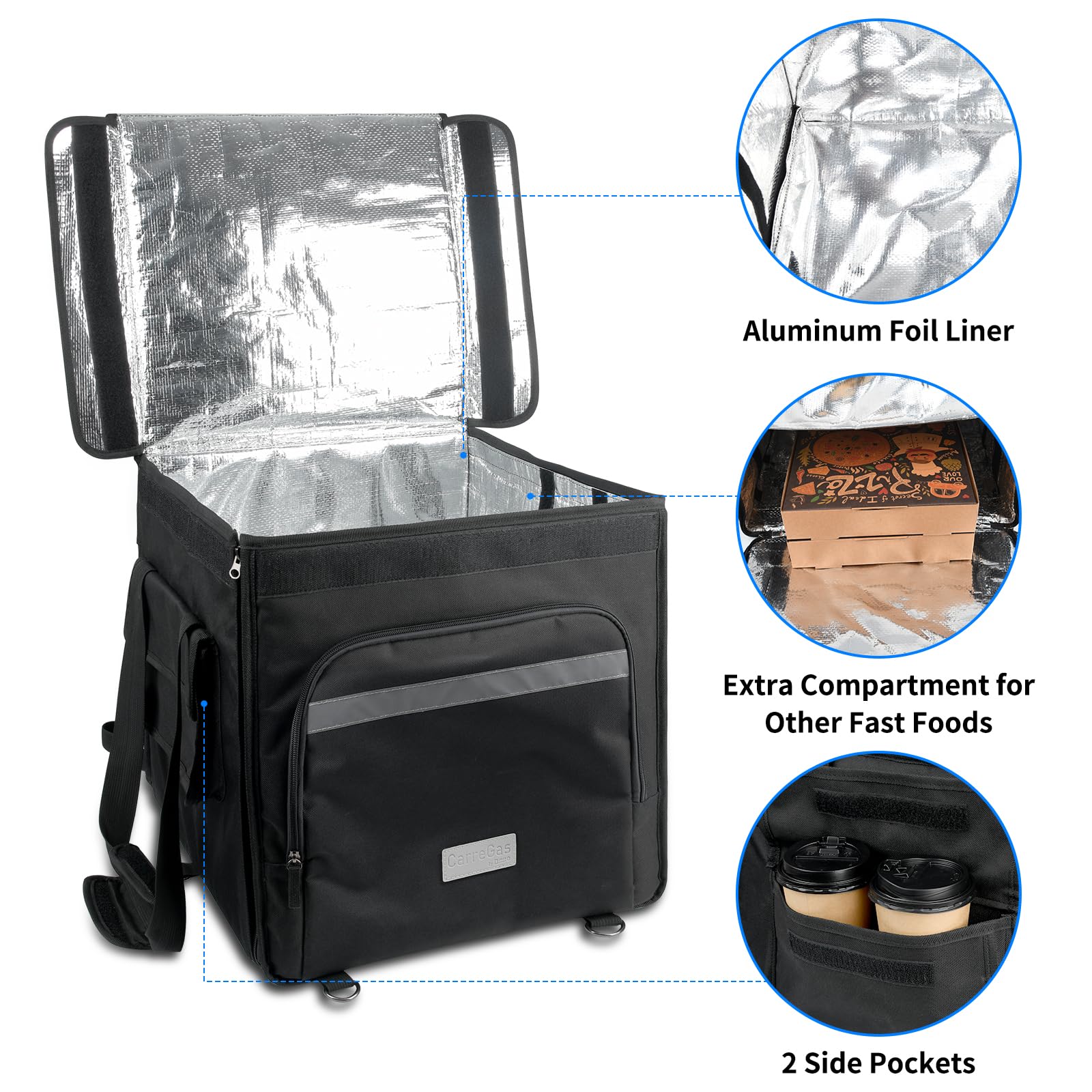 Bolsa de entrega de alimentos calientes aislada, bolsas grandes de alta calidad de 53 x 30 x 28 cm para comida fría y caliente, pizza, restaurante, bolsa de entrega de Uber Eats, picnic