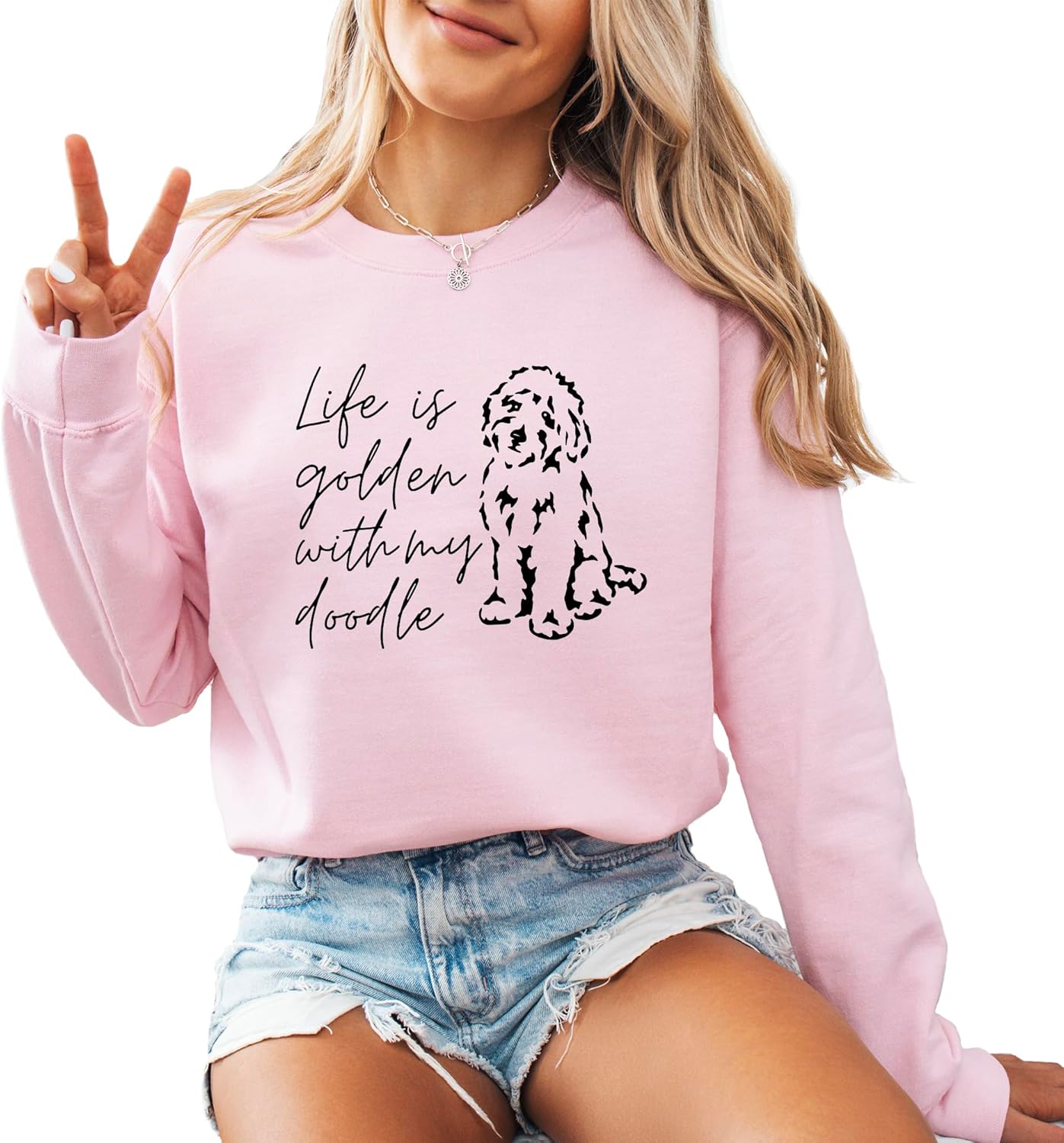 Golden Doodle Mama Women's Long Sleeve Crewneck Dog mom Sweatshirt Golden Doodle Mama Print Graphic Shirts Pullover Tops - Image 9