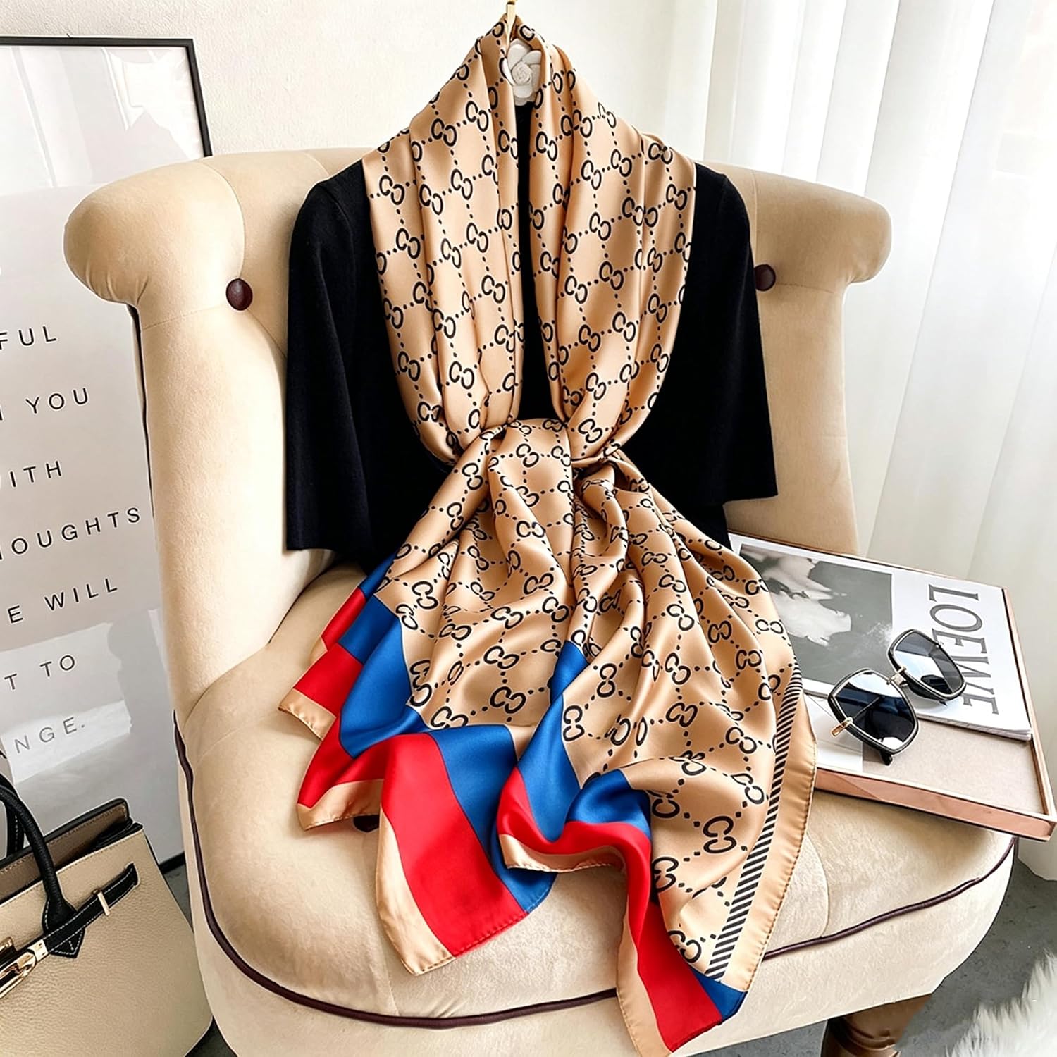 FairyCity Womens large Luxury Silk Scarf Satin Summer Scarf Lightweight Fashion Shawl Wrap