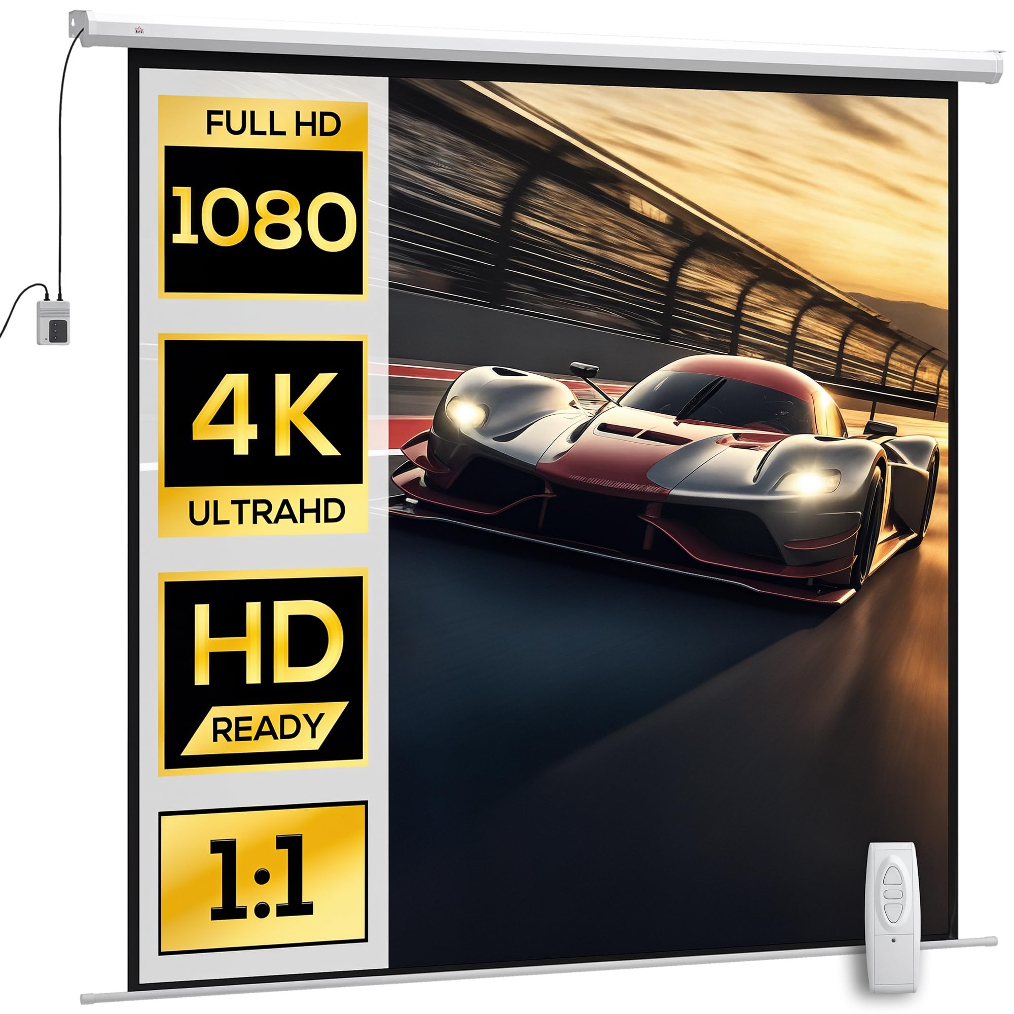 HOMCOM Pantalla de proyector motorizada 1:1 de 120 Pulgadas con Mando a Distancia, Pantalla de proyector Enrollable de plástico y Metal, 236,5x8x236,5 cm, Blanco