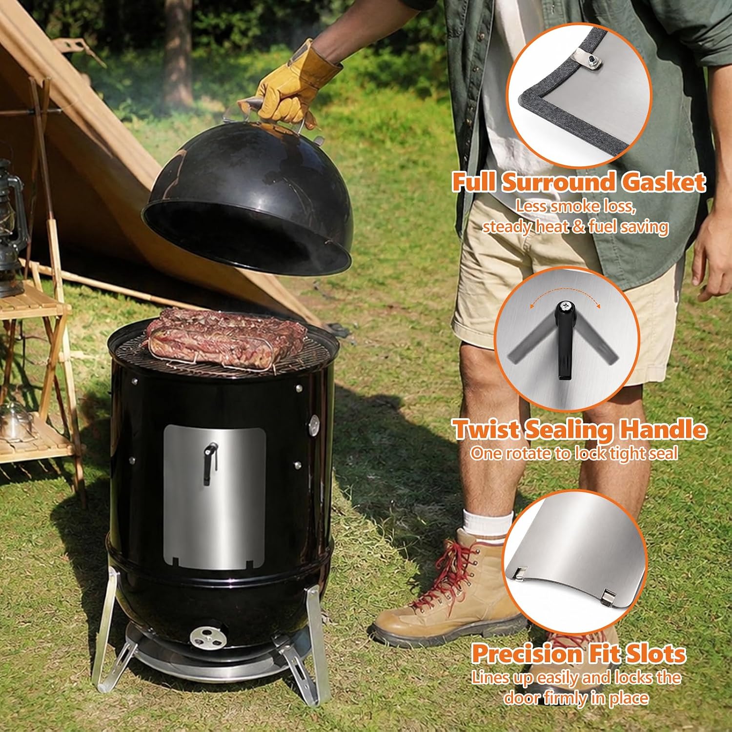 Door Assembly for Weber 18" Smokey Mountain Cooker, Charcoal Smoker Door