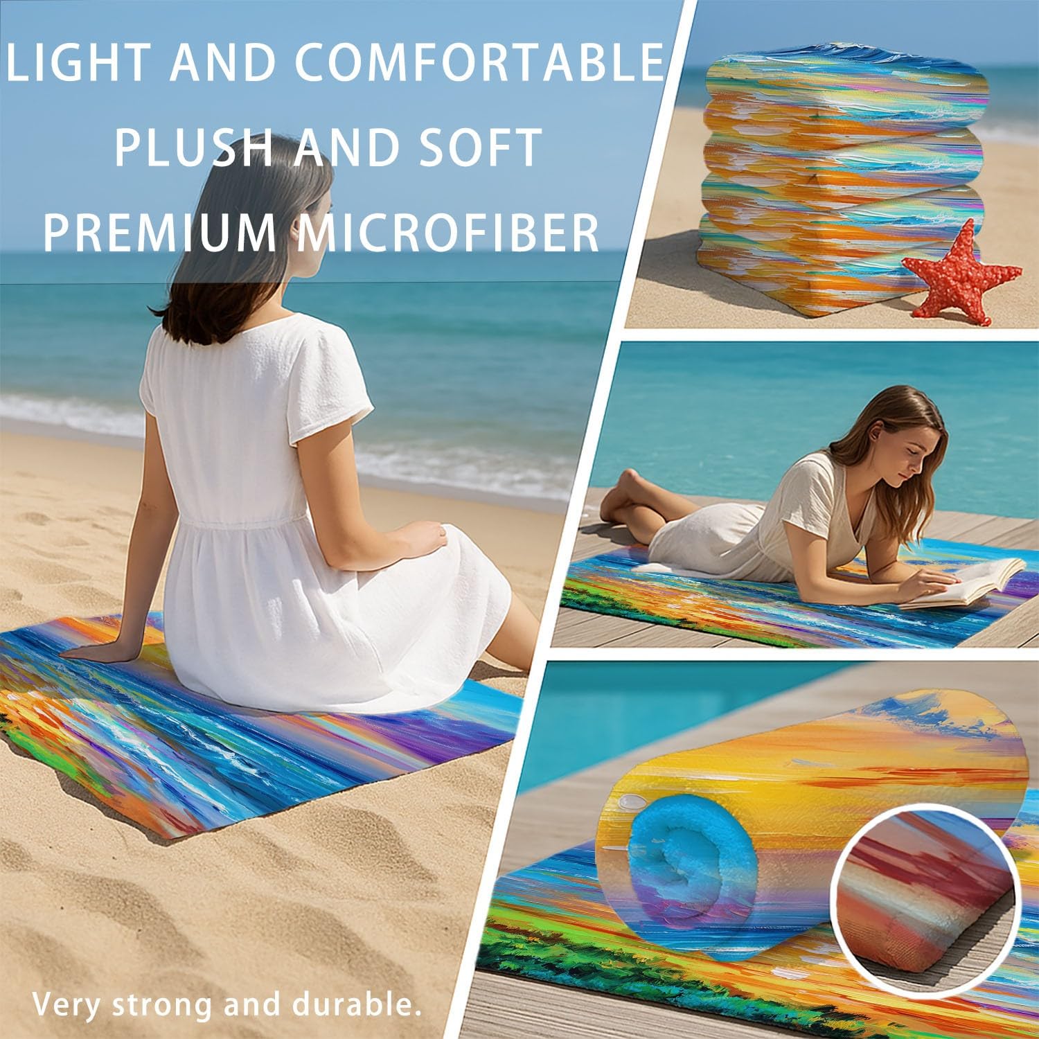 Générique Grande Serviette de Plage 200 x 100 CM,Drap de Plage Microfibre,Couverture de Plage Absorbante Rapide pour Coucher Soleil Océan Bateau Plantes Pittoresque Mer Vague Nature Éclatante