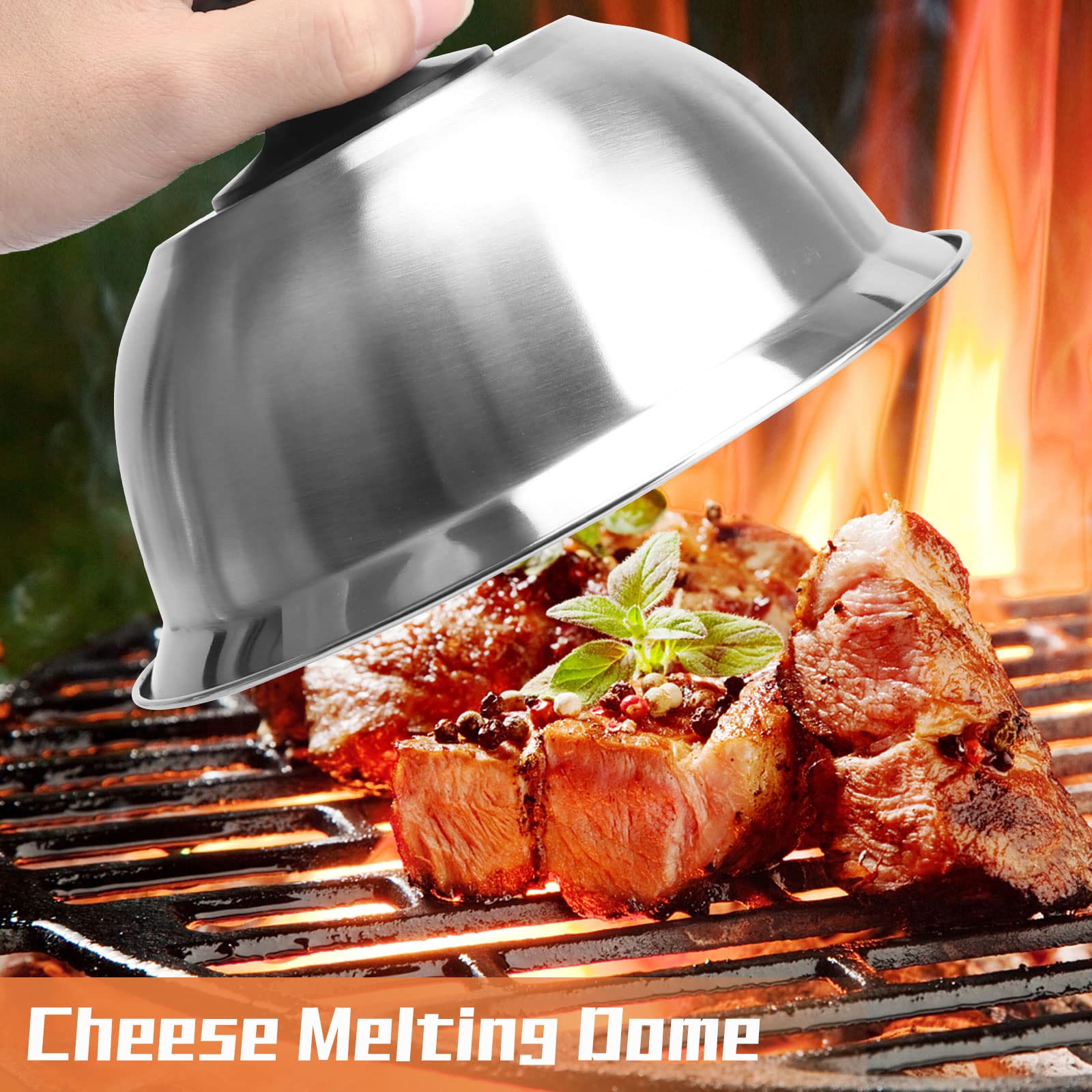 Campana Per Hamburger In Acciaio Inox BBQter, Cloche Per Cheeseburger Con Manico In Silicone Rosso, Adatta A Barbecue, Forno E Padella - 5