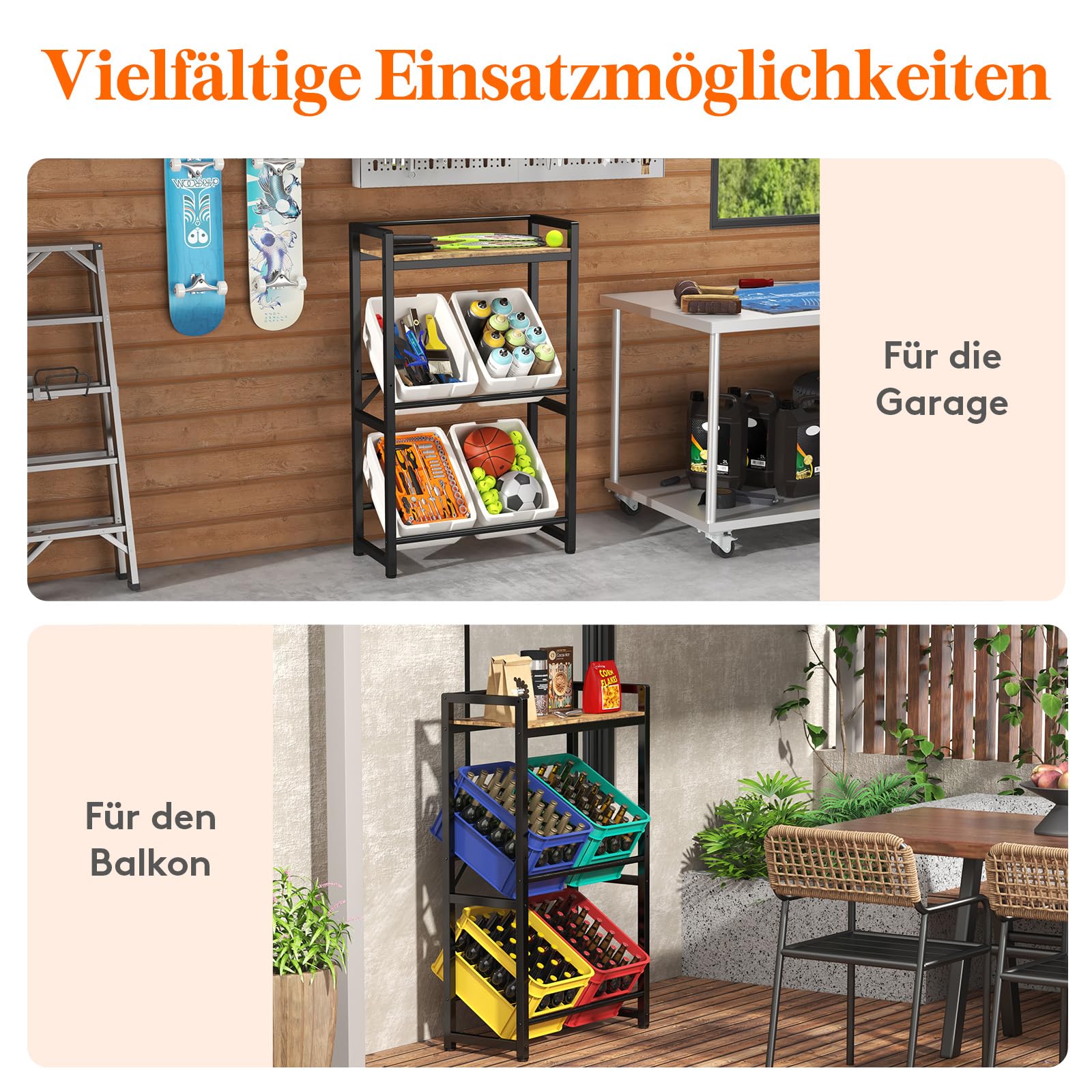 Lifewit Getränkekistenregal 4 kisten mit Ablage aus Metall, Vintage Braun | Stabil Kistenregal trag. 240 kg, Getränkeregal, Bierkisten Regal, Wasserkasten Regal für Bier Getränke Wasser Gemüse Obst bar