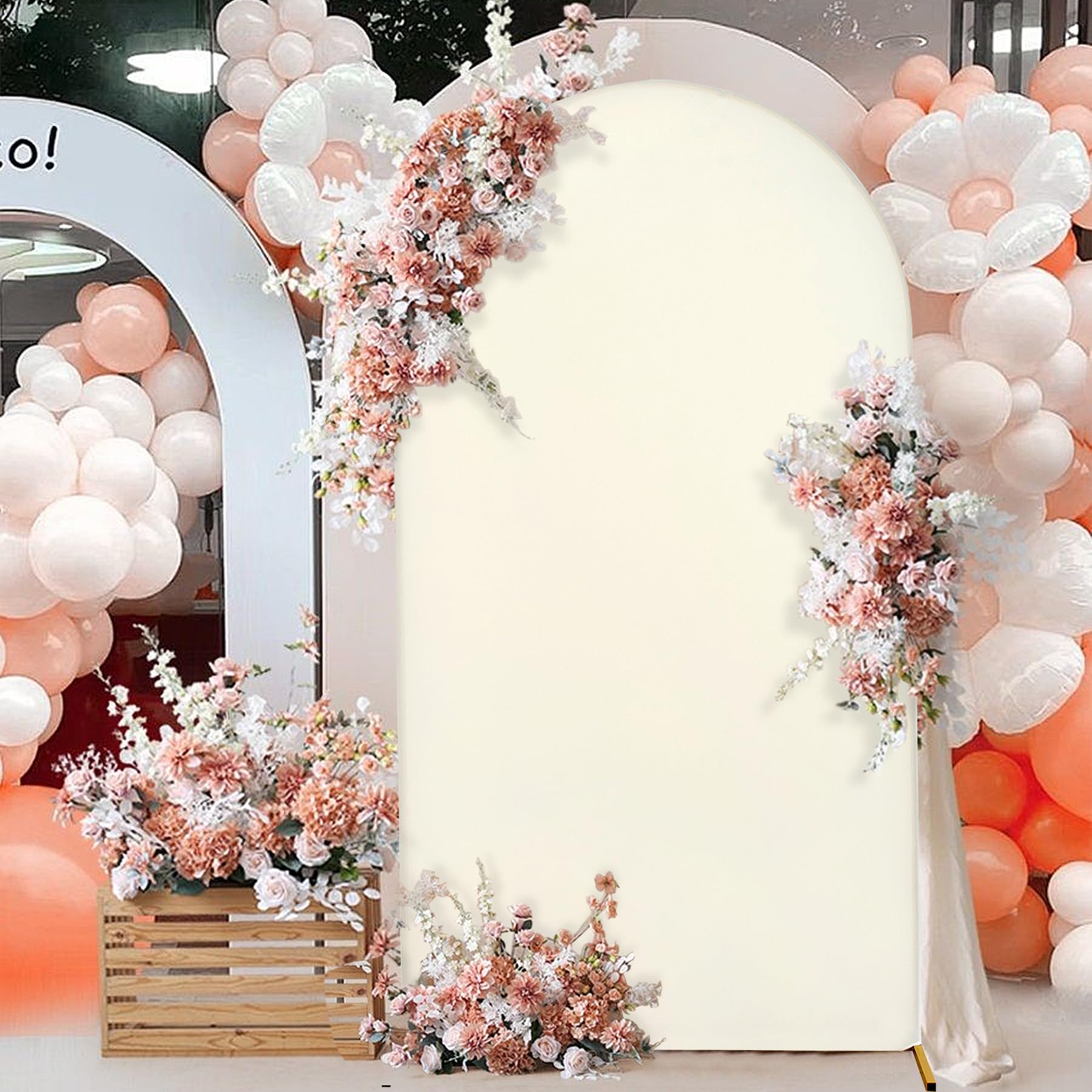 Toile de fond beige de 2,4 m pour support de 8 arches, housse d'arche de mariage extensible sans plis, couverture d'arche de mariage, toile de fond ronde pour photo d'anniversaire, fête prénatale