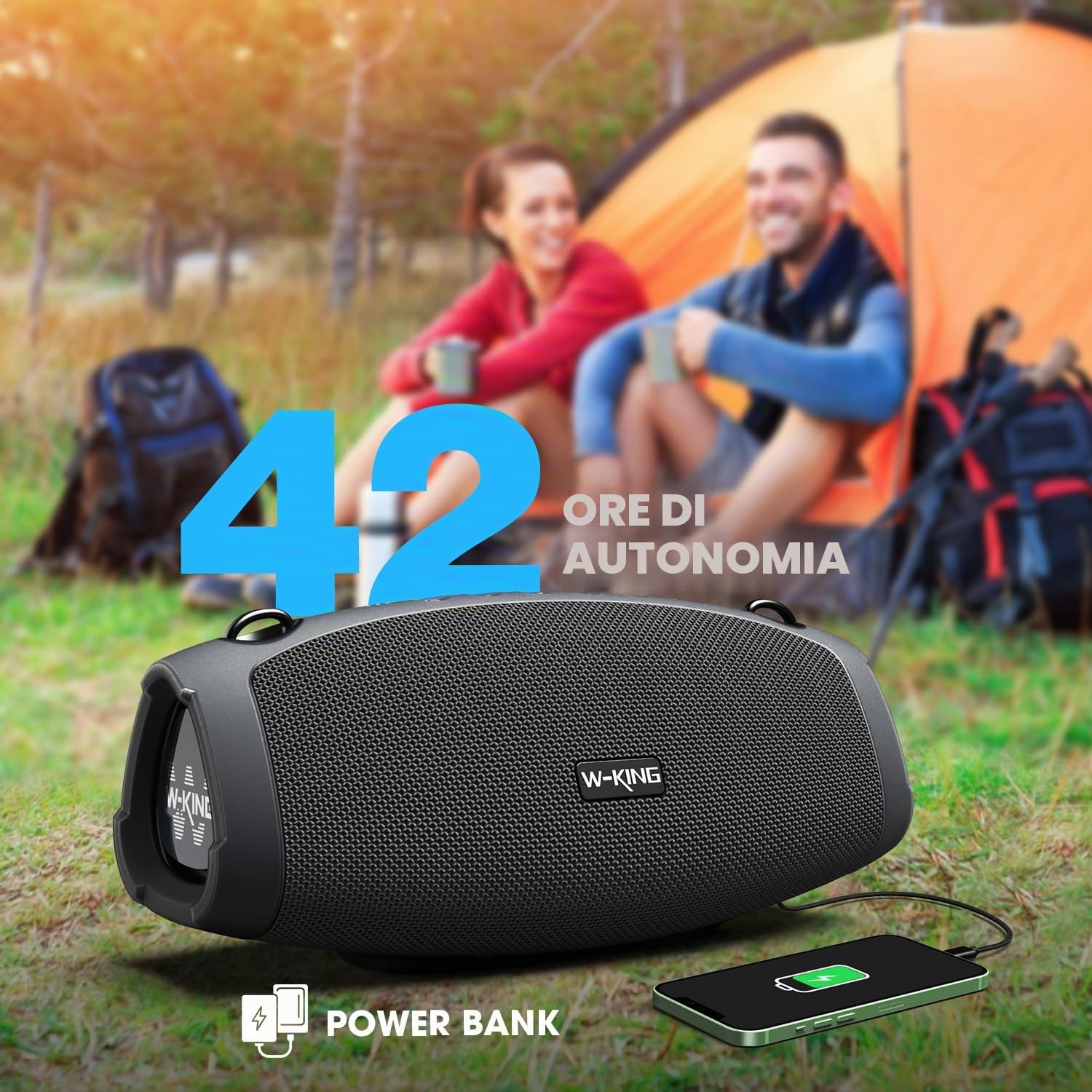 W-KING 120W PICCO 70W Cassa Bluetooth Altoparlante Potente Portatile Grande con Wireless Microfono, IPX6 Impermeabile per Esterni,Cinghia/Grande Basso/Accumulatore Di Energia/DSP/Audio/Sche TF/EQ/Apri