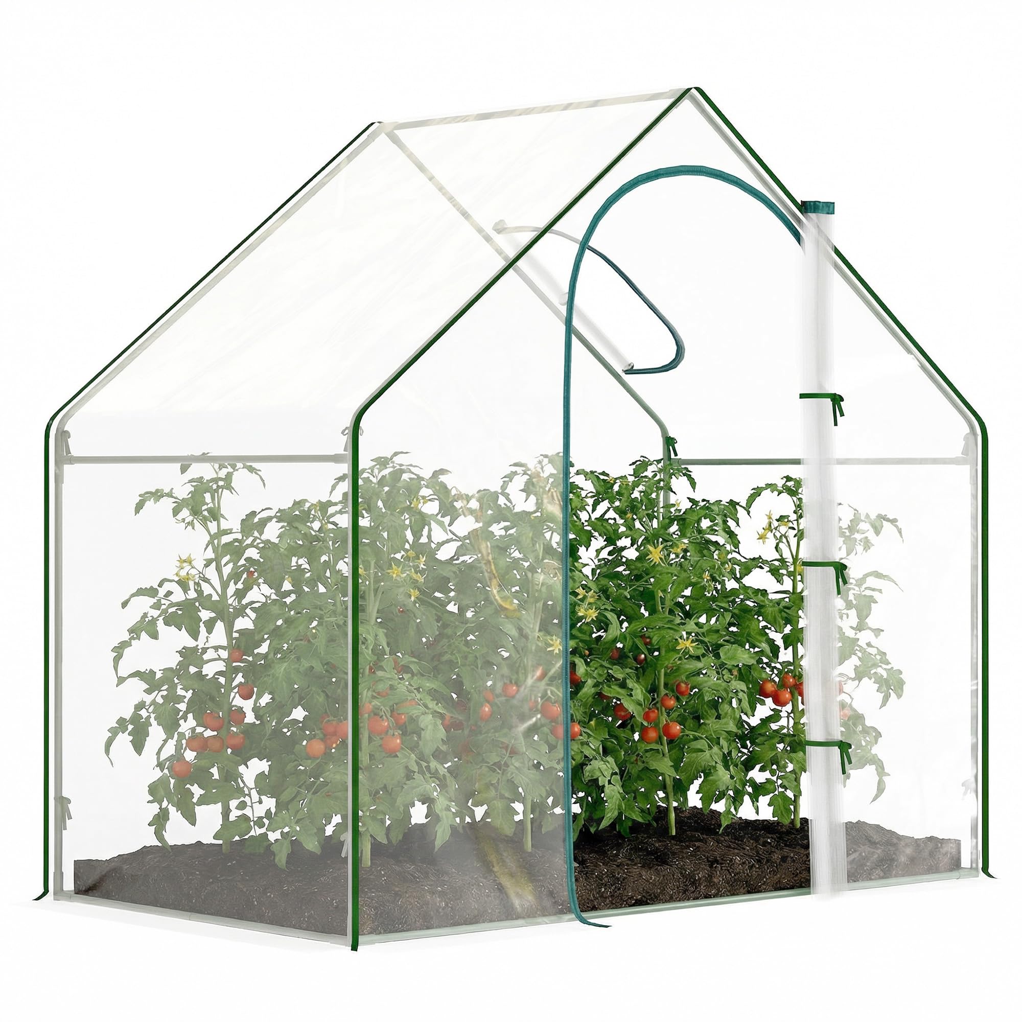 Outsunny Gewächshaus mit Fenster, Rolltür, Winterfest Foliengewächshaus aus Stahl, Treibhaus für Balkon, Garten, Tomatenhaus 180 x 100 x 168 cm, Tomatengewächshaus für Tomaten, Gemüse, Transparent