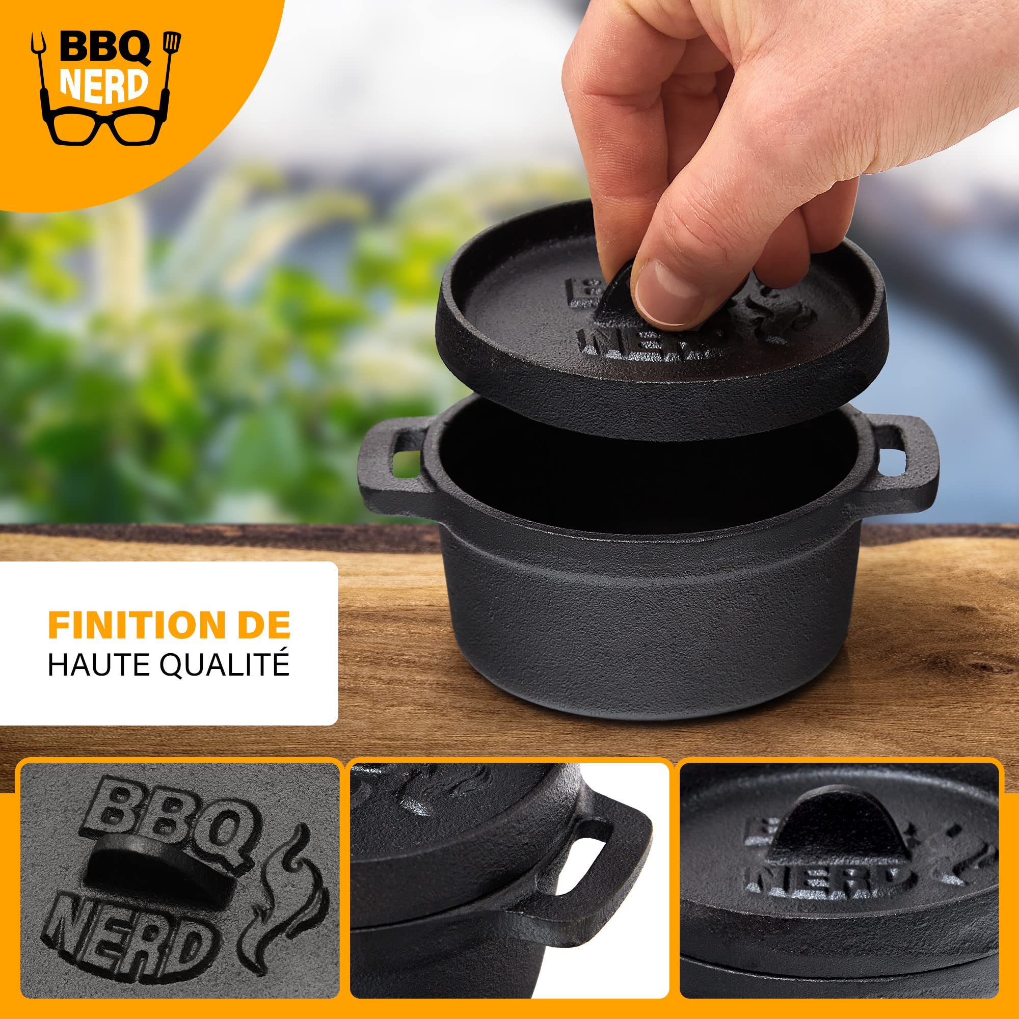 BBQ-Nerd© Mini marmite en fonte avec couvercle 11 x 5 cm pour barbecue, foyer, four, cuisinière, marmite de service, casserole à pain, cocotte, casserole réfractaire en fonte