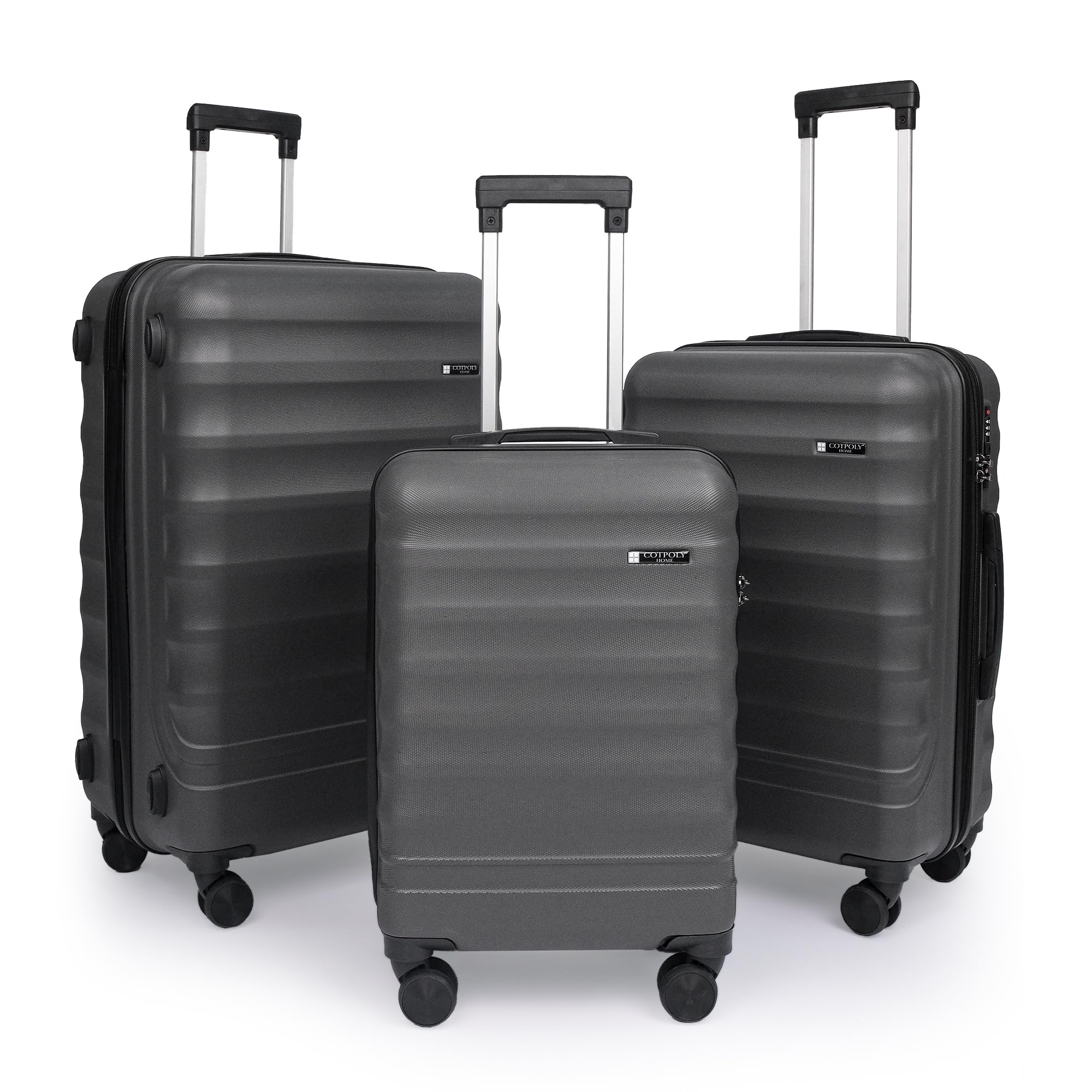 BABIL Hartschalen Koffer & Kofferset Handgepäck, Mittel & Groß, ABS Reisegepäck mit 4 Rollen 360° Spinner, Zahlenschloss, Leicht & Robust (Anthracite, 3er Set)