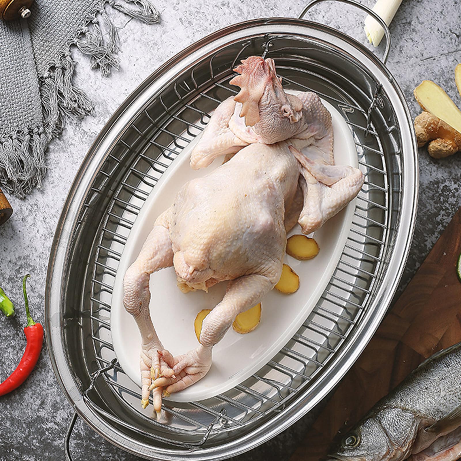 Acero Inoxidable con para Verduras Pescado Huevos Huevos Multipropósito Doble Manija Asado Cocina Utensilios Cocina Cocina