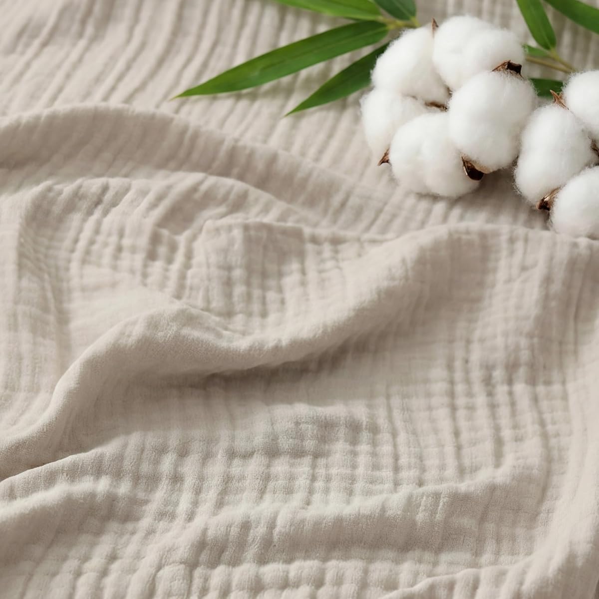 Bedsure Cooling Muslin Blanket King Size for Adults, Linen Beige, 104"x90" | 55% Rayon Derived from Bamboo & 45% Cotton, Lightweight Breathable Summer Gauze Blankets for Hot Sleepers, Quilt, Coverlet