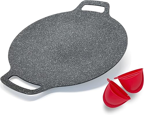 Sartén de barbacoa de estilo coreano para estufa, camping e IH, parrilla redonda de 13 pulgadas con doble fondo, sartén con revestimiento