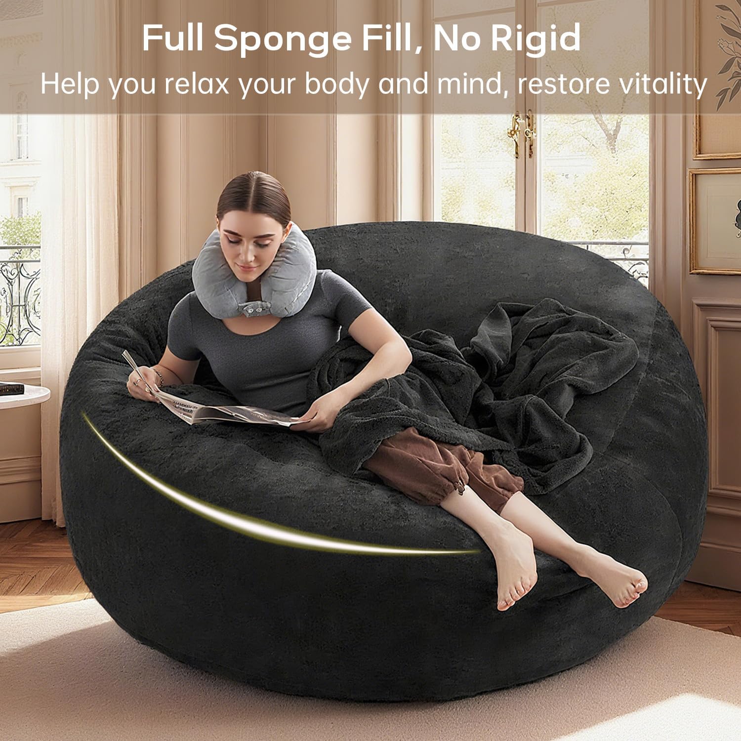 Big Bean Bag Chairs for Adults, Bean Bag with Filler Included, Memory Fo