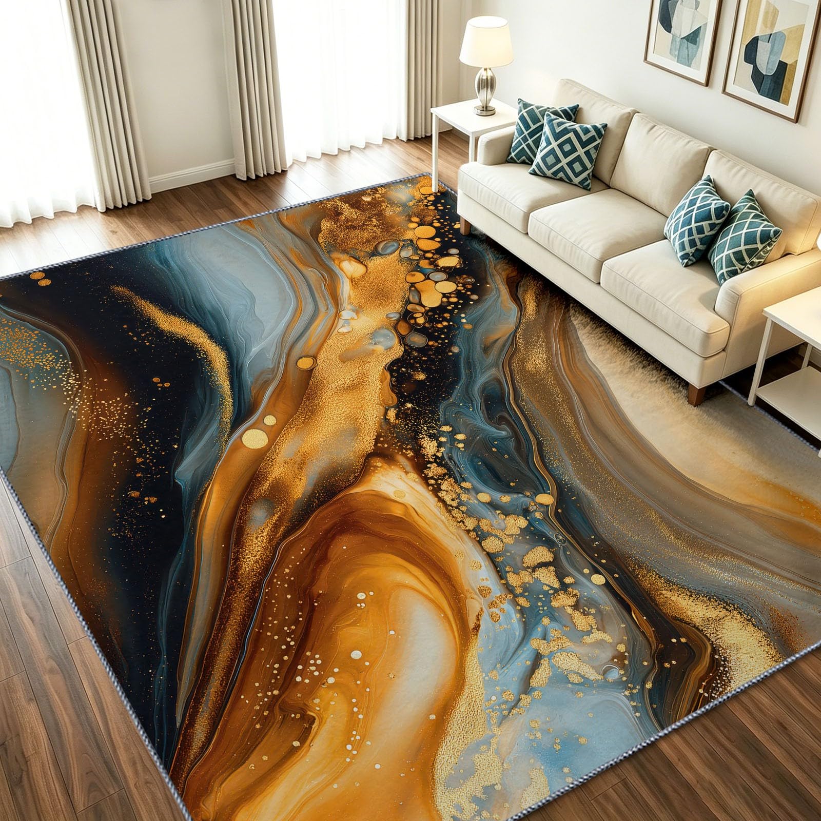 Générique Dywan 160 x 230 cm Wewnętrzny antypoślizgowy chłonny, łatwy do czyszczenia - Nowoczesny abstrakcyjny dywan, marmur falista artystyczna miękka mata podłogowa do sypialni, salonu, przedpokoju