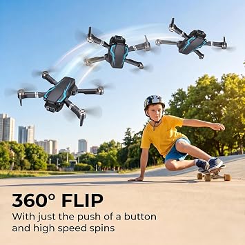 Drone with Camera 1080P, Foldable Mini Drone for Beginners & Adults, RC Quadcopter with Brushless Motor, Headless Mode & Auto Follow, 3D Flips, One Key Take Off/Landing, Under 249g (Black)