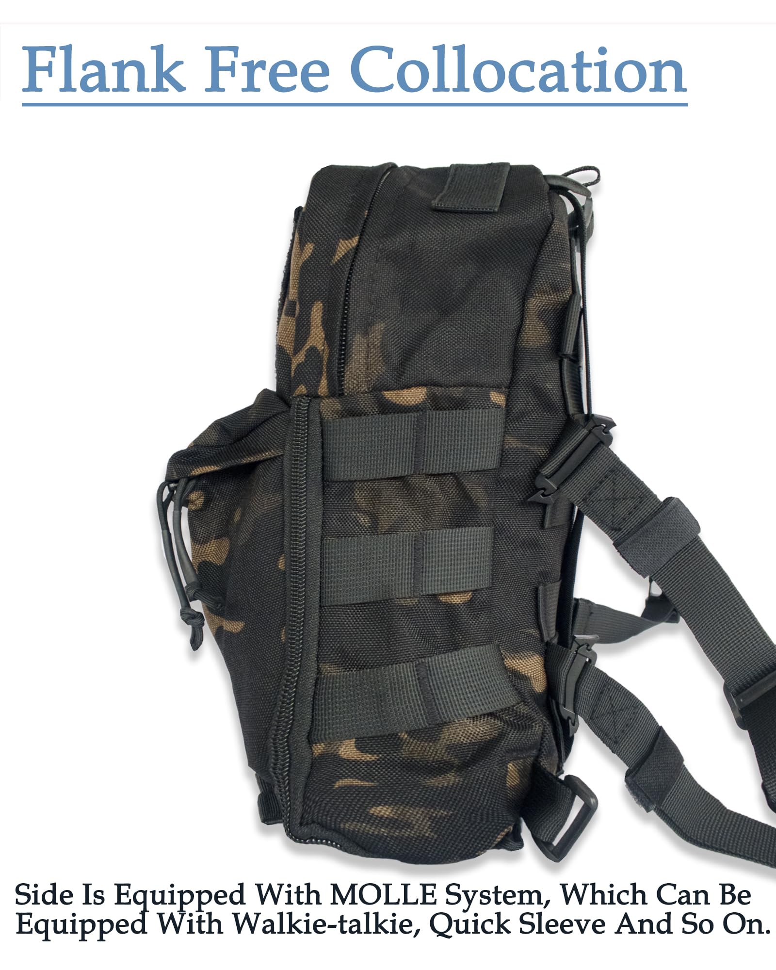 GEEDUD Mini Tactical MOLLE Hydration Pack,Tactical Hydration Backpack,Water Reservoir Bag,Outdoor Water Bladder Carrier Pack(Multi-camo Black)