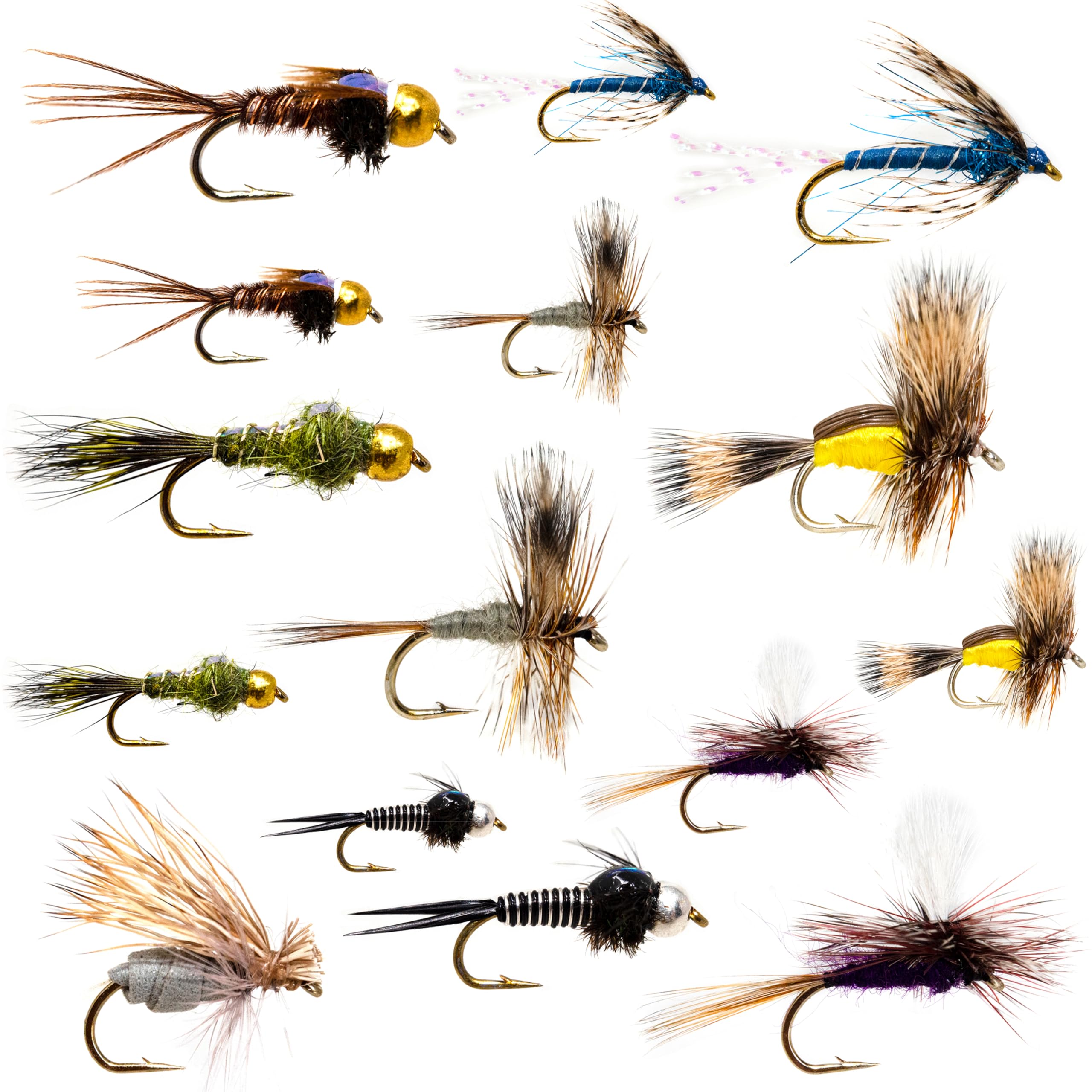Outdoor Planet 24/26/36 Ultimate Fly Fishing Assorted Flies Kit with Hand-Tied Dry, Wet Flies, Nymphs, Streamers, Terrestrials, Leeches - Ideal Lure Set for Trout, Bass, Salmon, Steelhead for Anglers (24 Essential Flies)