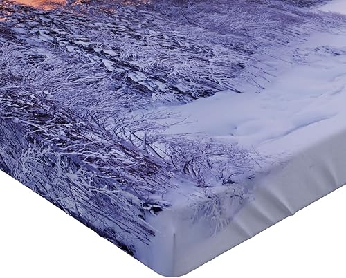 Miniatura 4 de Ambesonne Winter Fitted Sheet, Frozen River in a Wintry Landscape Finnish Lapland at Sunrise Arctic Nordic Country, Bed Cover with All-Round Elastic