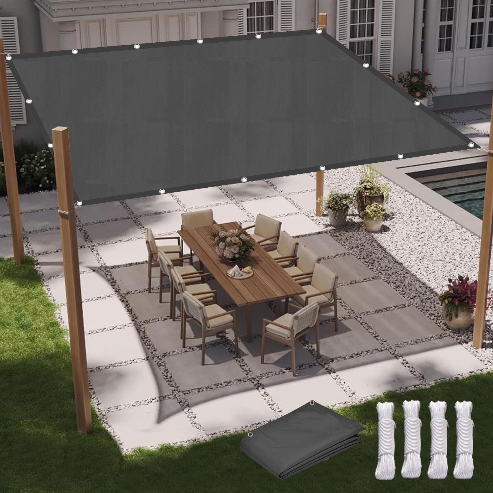 Voile d'ombrage pour en plein air et jardin, profitez de l'été à l'abri du soleil en toile grise