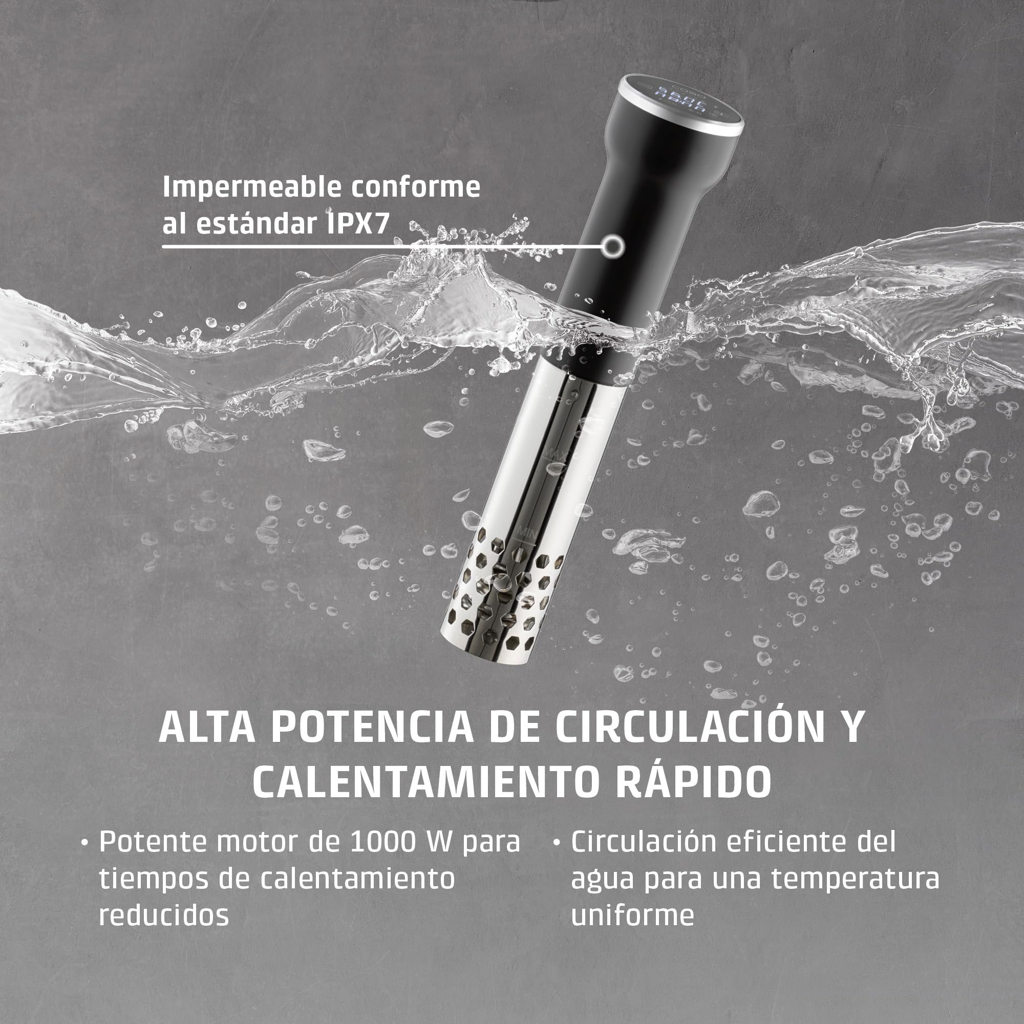 CASO SV 400 - Sous Vide roner cocina baja temperatura profesional 1000W, Stick Sous Vide para recipientes de hasta 20 l de volumen, cocina Sous Vide, 25-90 °C en incrementos de 0,5 °C, IPX7