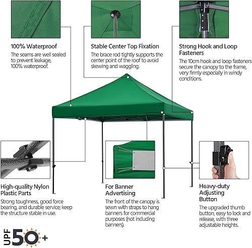 Miniatura 6 de Yaheetech Tienda de campaña desplegable de 10 x 10 pulgadas, resistente al agua, ajustable, comercial instantáneo, toldo de camping con bolsa con