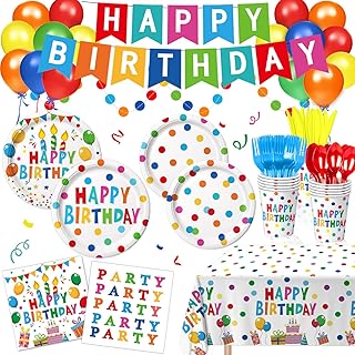 Happy Birthday Decorations - Colorful Dots Birthday Party Supplies Inclu...