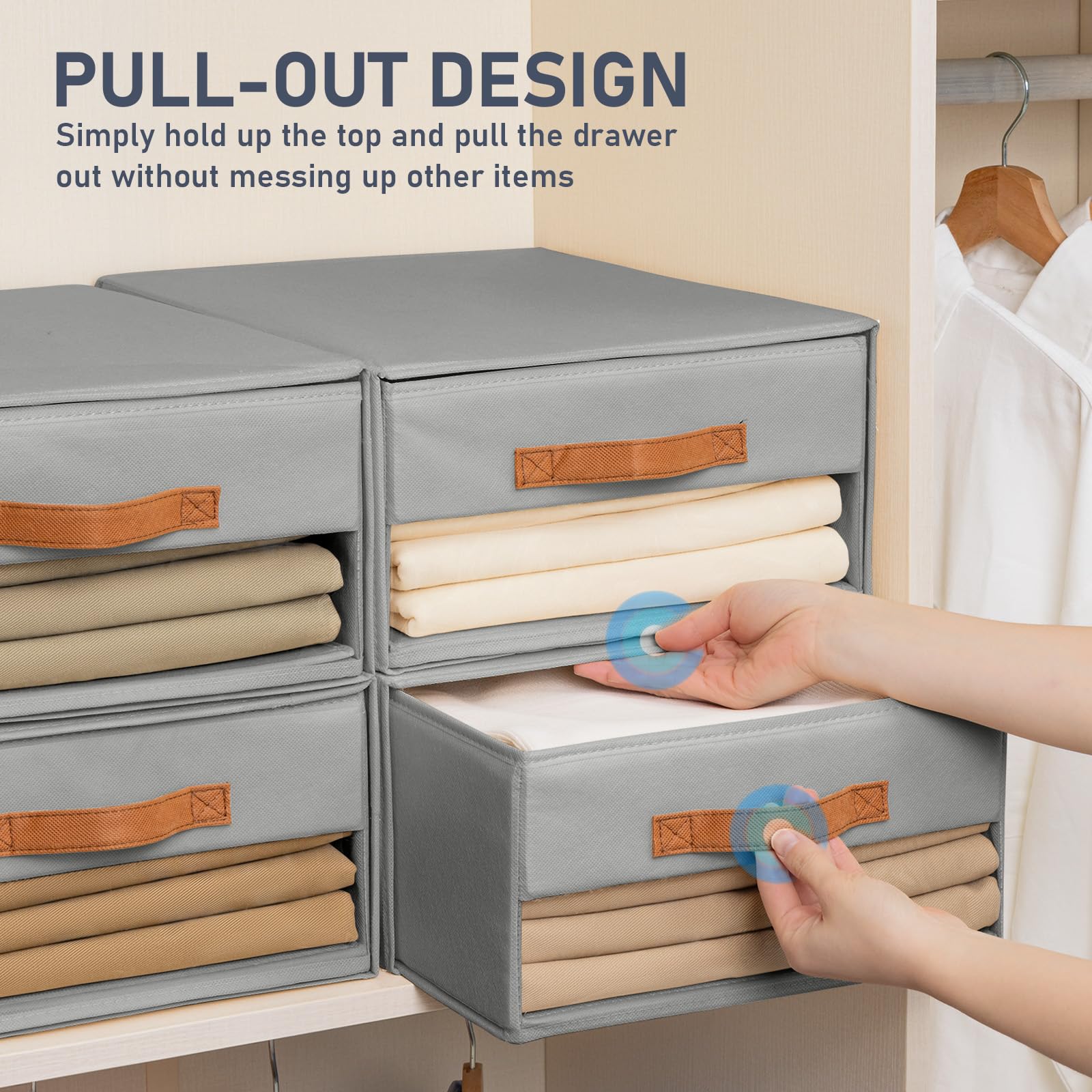 DIMJ Cajones Sistema de Organización Cajas de Cajones - Juego de 4 Cajas de Almacenamiento Plegables con Ventana 40 x 32 x 17 cm Organizador Cajón, Armario Organizador para Armario, Gris