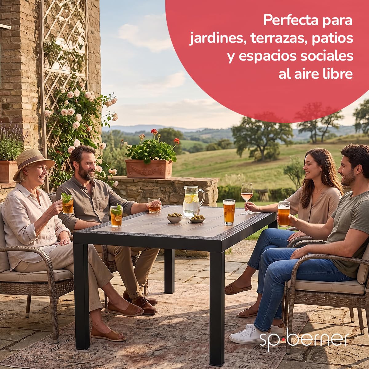 Shaf – Mesa Dream de Jardín y Terraza 140 cm – Mesa de Exterior e Interior – Plástico Reciclado Resistente a Rayos UV – No Requiere Montaje – Diseño Moderno – Color Wengue
