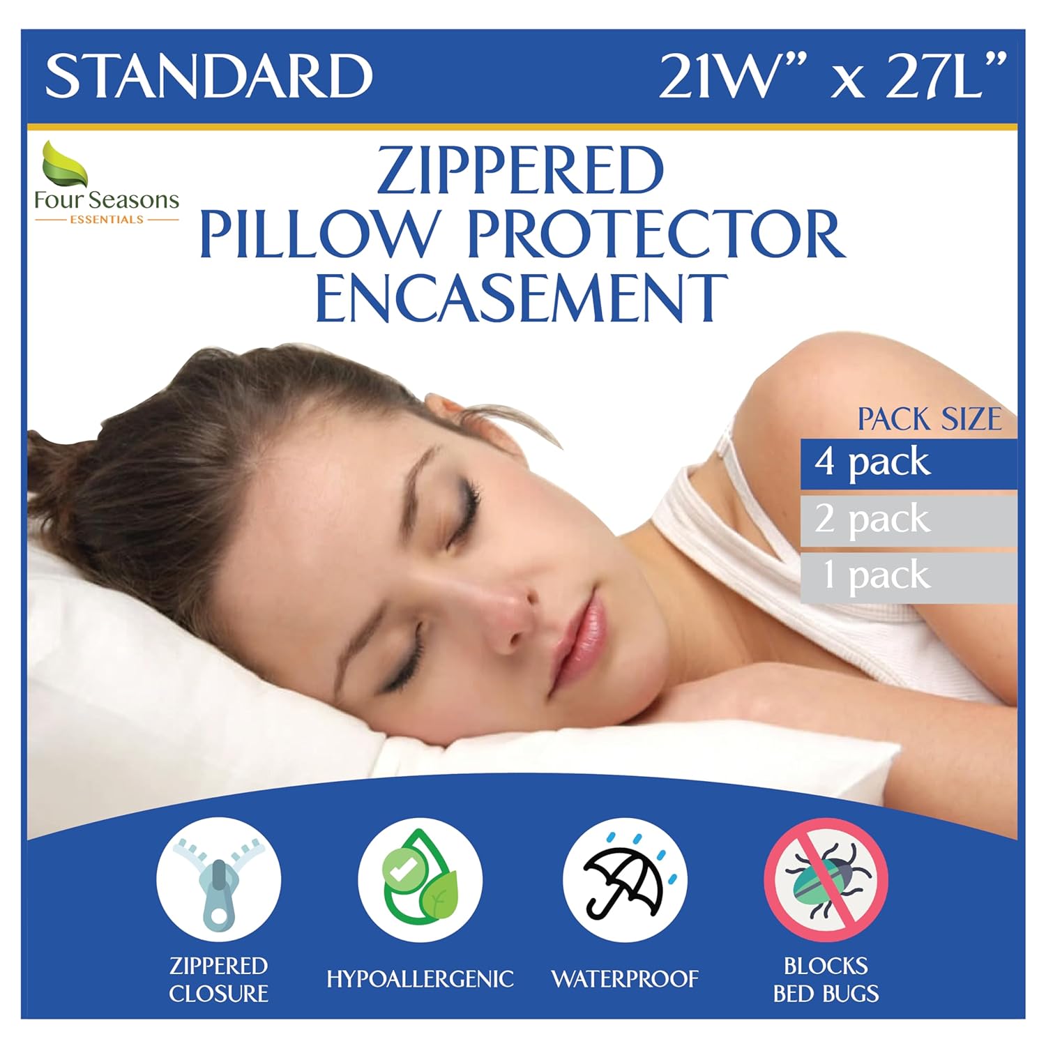 Standard Pillow Protectors (Set of 4) – Allergy Pillow Cover Waterproof Hypoallergenic Dust Allergen Proof Zippered Encasement Standard Pillow Protectors (Set of 4) – Allergy Pillow Cover Waterproof Hypoallergenic Dust Allergen Proof Zippered Encasement