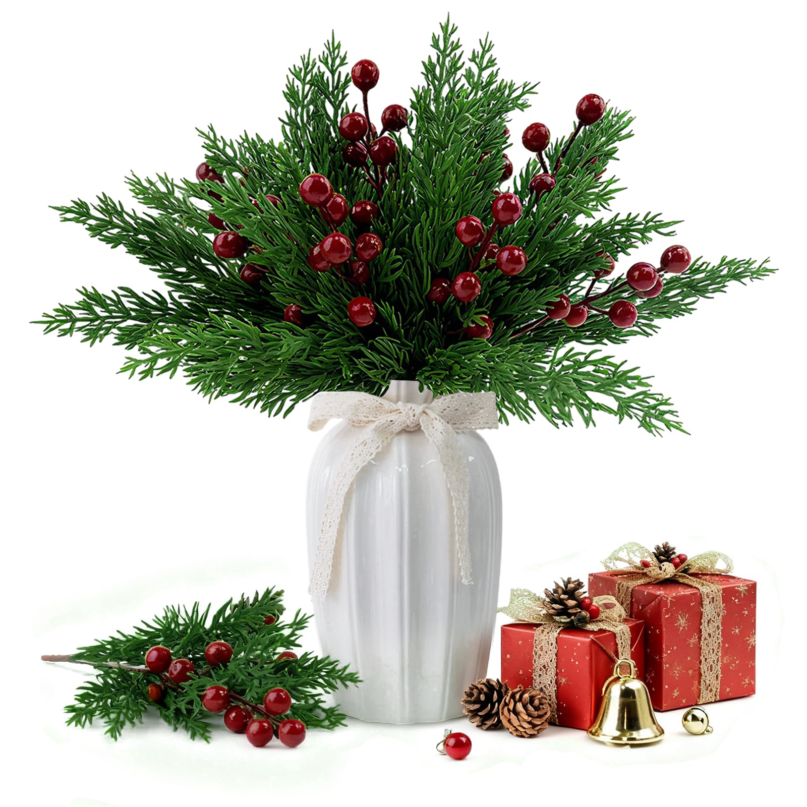 ZWLIYCHN Artificial Holly Red Berries 45PCS,Realistic Berry Holly Stem Craft Winter Holiday Floral Picks for Christmas Wreath, Handicrafts, Christmas Tree, Home, Gift Decoration