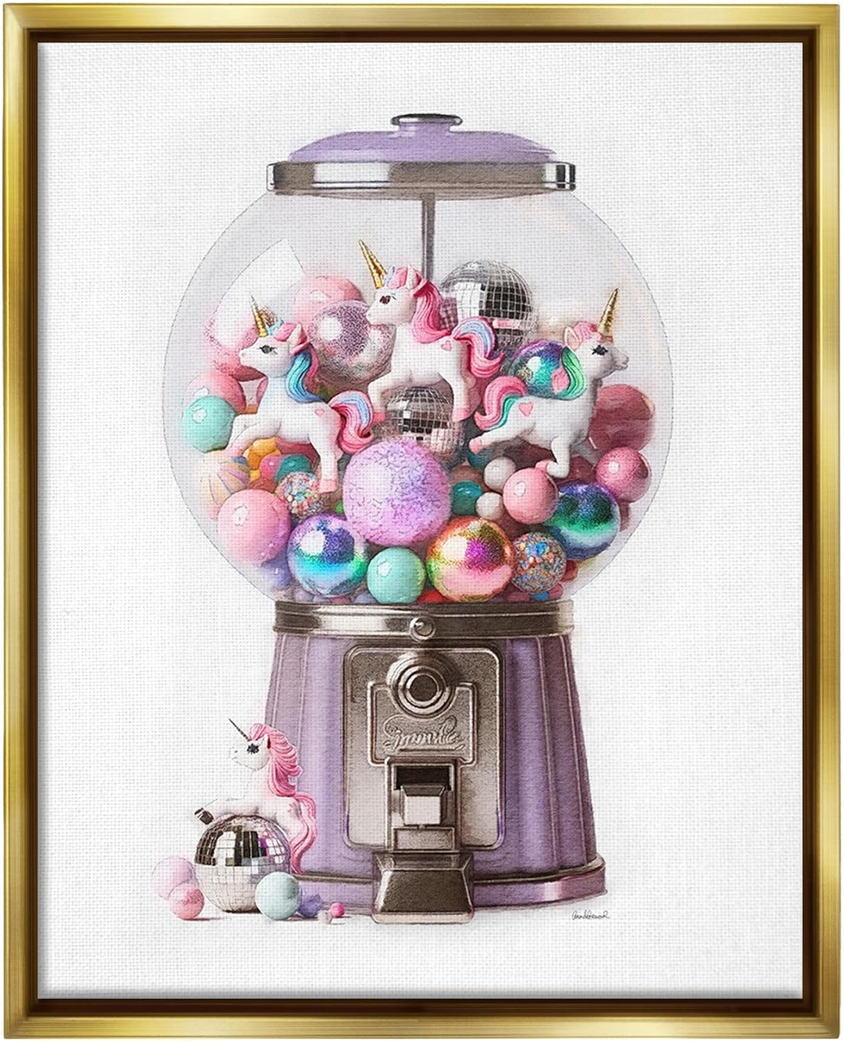 Stupell Industries Unicorn Gumball Machine Framed Floater Canvas Wall Art by Amanda Greenwood