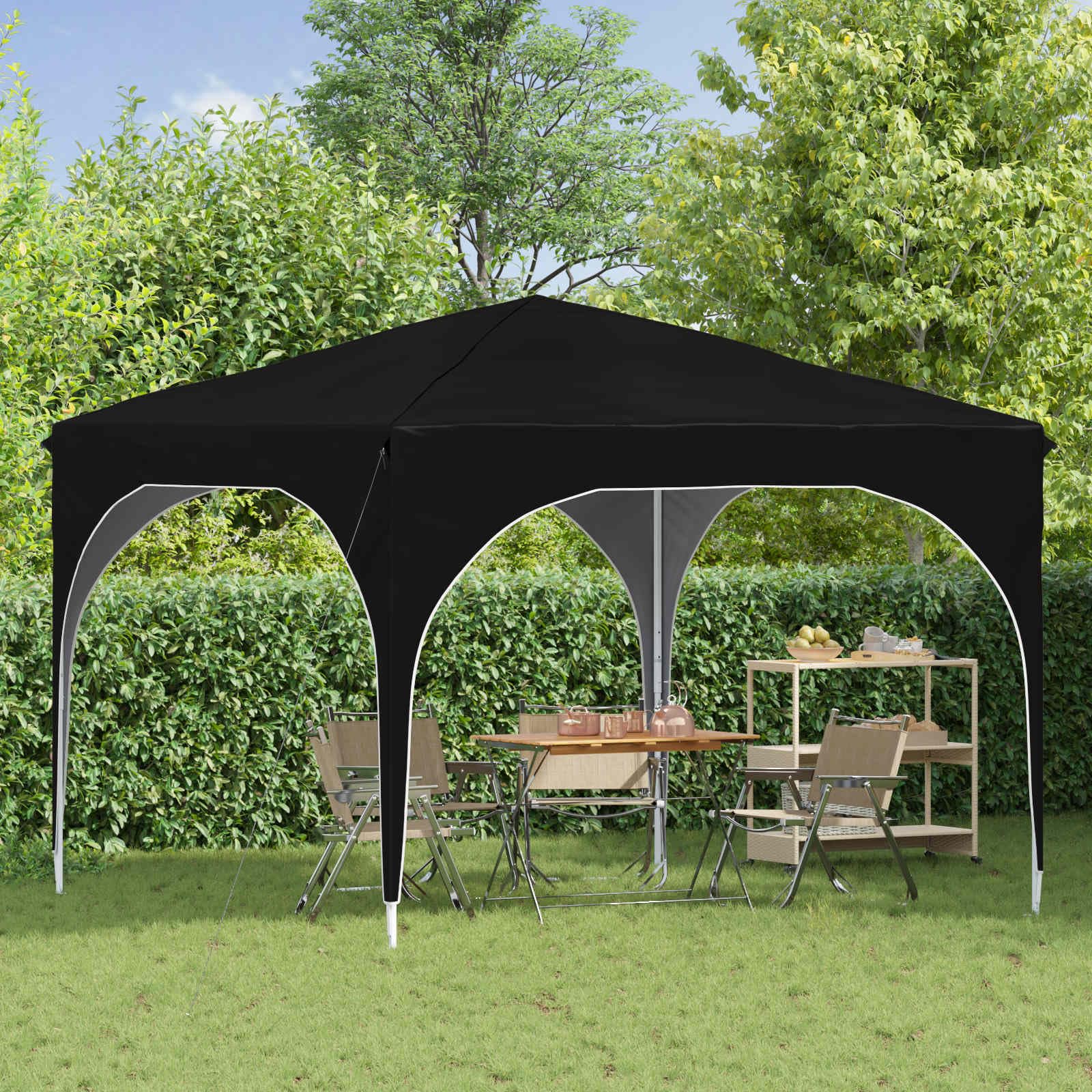 Namiot imprezowy Pop-up 290 x 290 x 245 cm, czarny, z tkaniną Oxford 210D, ochrona przed promieniowaniem UV, wodoszczelny, składany, stabilny stalowy stelaż, z regulacją wysokości, łącznie