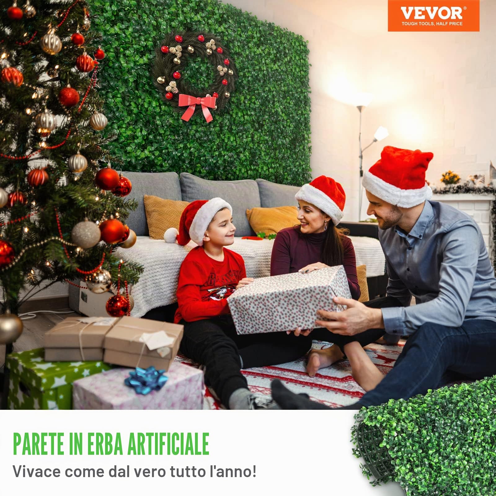 VEVOR 24 Pezzi Artificiale Pannello da Siepe di Bosso, 50,8 x 50,8 cm, Siepi Artificiali, Recinzione Artificiale Bosso, Edera Finta Effetto Realistico Decorazione Plastica Verde, Spessore da 4 cm
