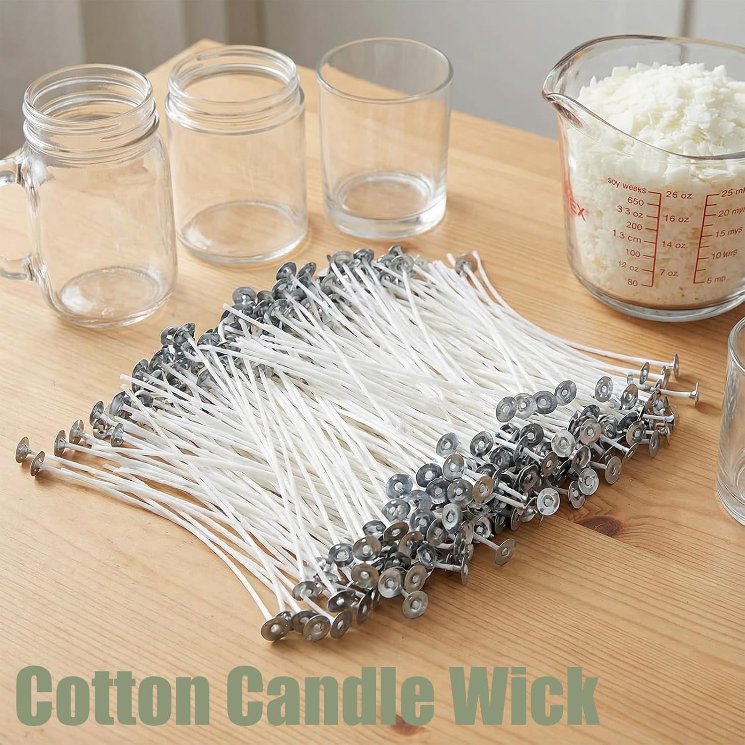 200 Pcs Cotton Candle Wick, 100% Natural Cotton Core Candle Wicks for Candle Making,DIY Pre-Waxed Cotton Wick with Tabs,White