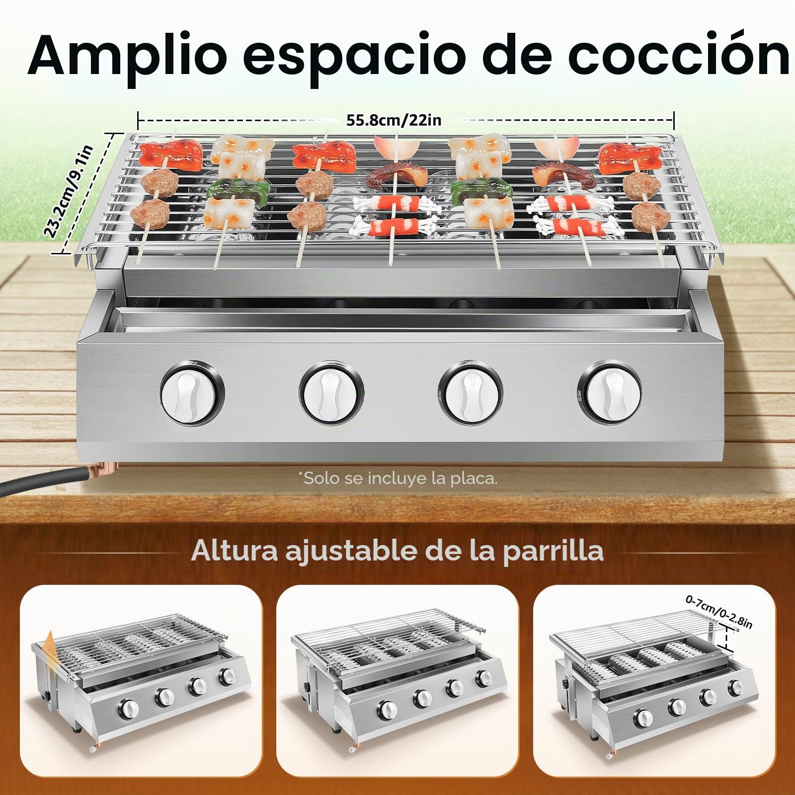 Barbacoa de gas de mesa de acero inoxidable de 4 quemadores, altura regulable, calefacción por infrarrojos, parrillas LPG para camping, balcón, jardín