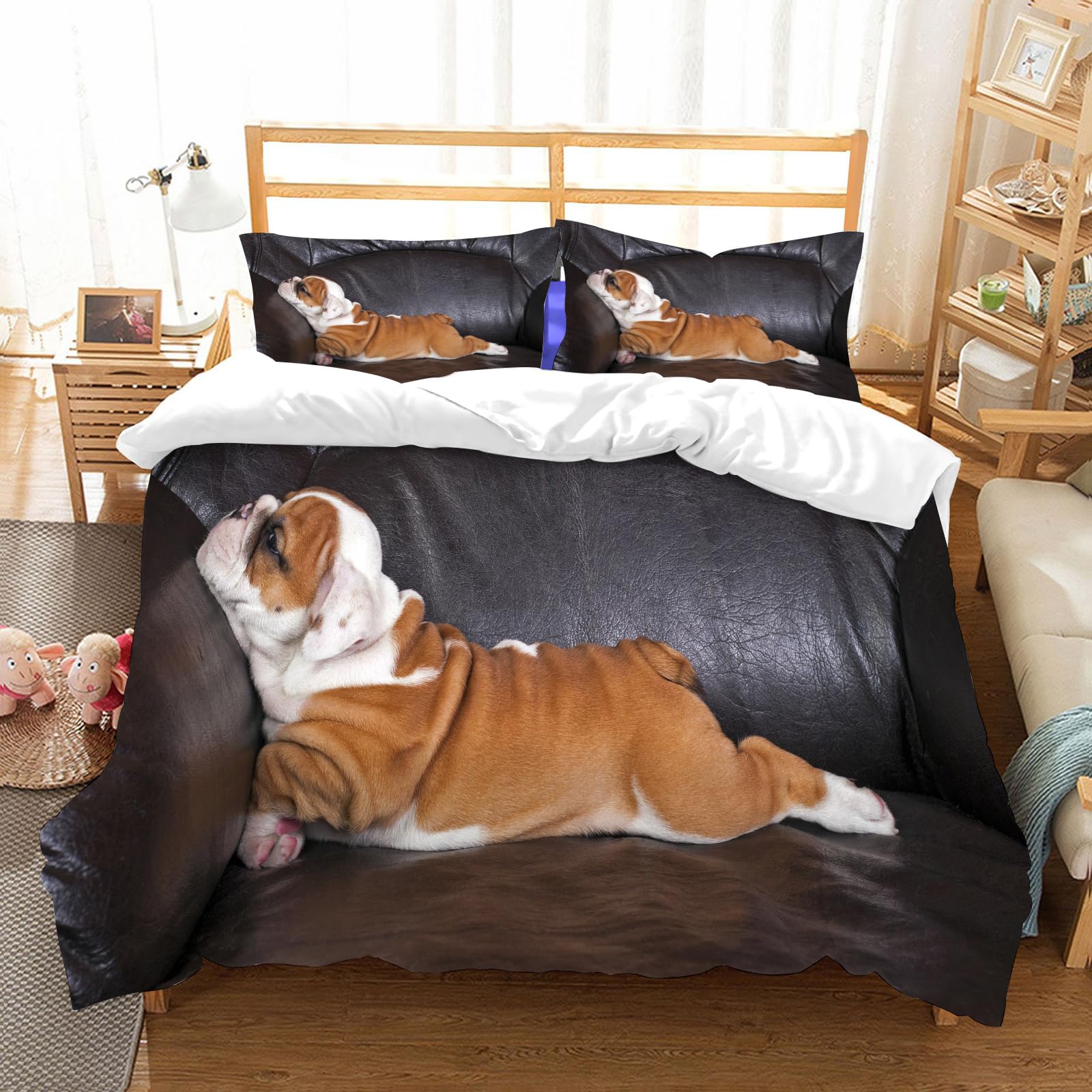 Ensemble de literie 100% microfibres 228x264cm avec 2 taies d'oreiller motif bouledogue anglais