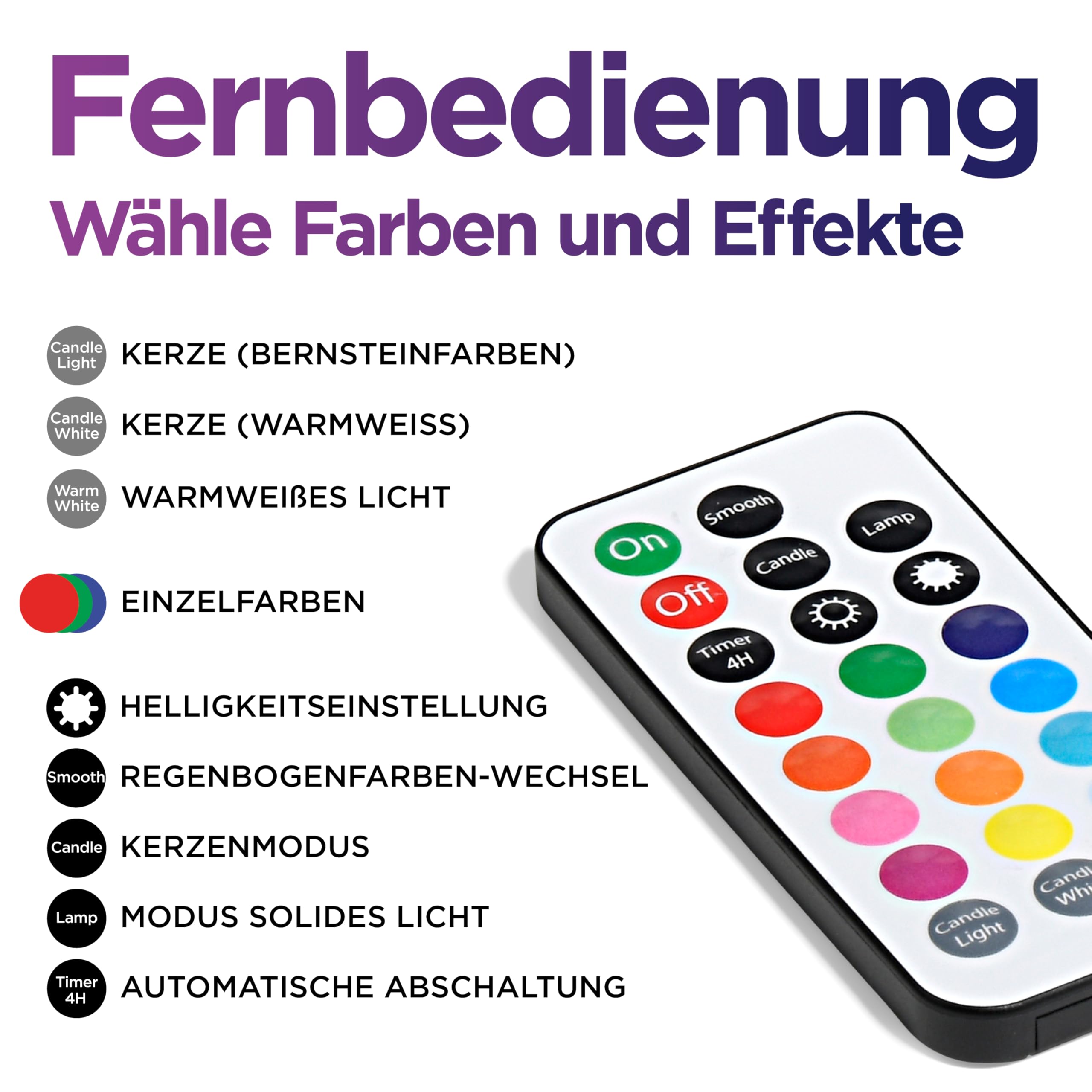 Madrigal Color&Mood: Set mit 12 LED-Teelichtern RGB + Warmweiß + Flackernde Flamme – Wiederaufladbar mit Fernbedienung – Verbesserte Magnetbasis