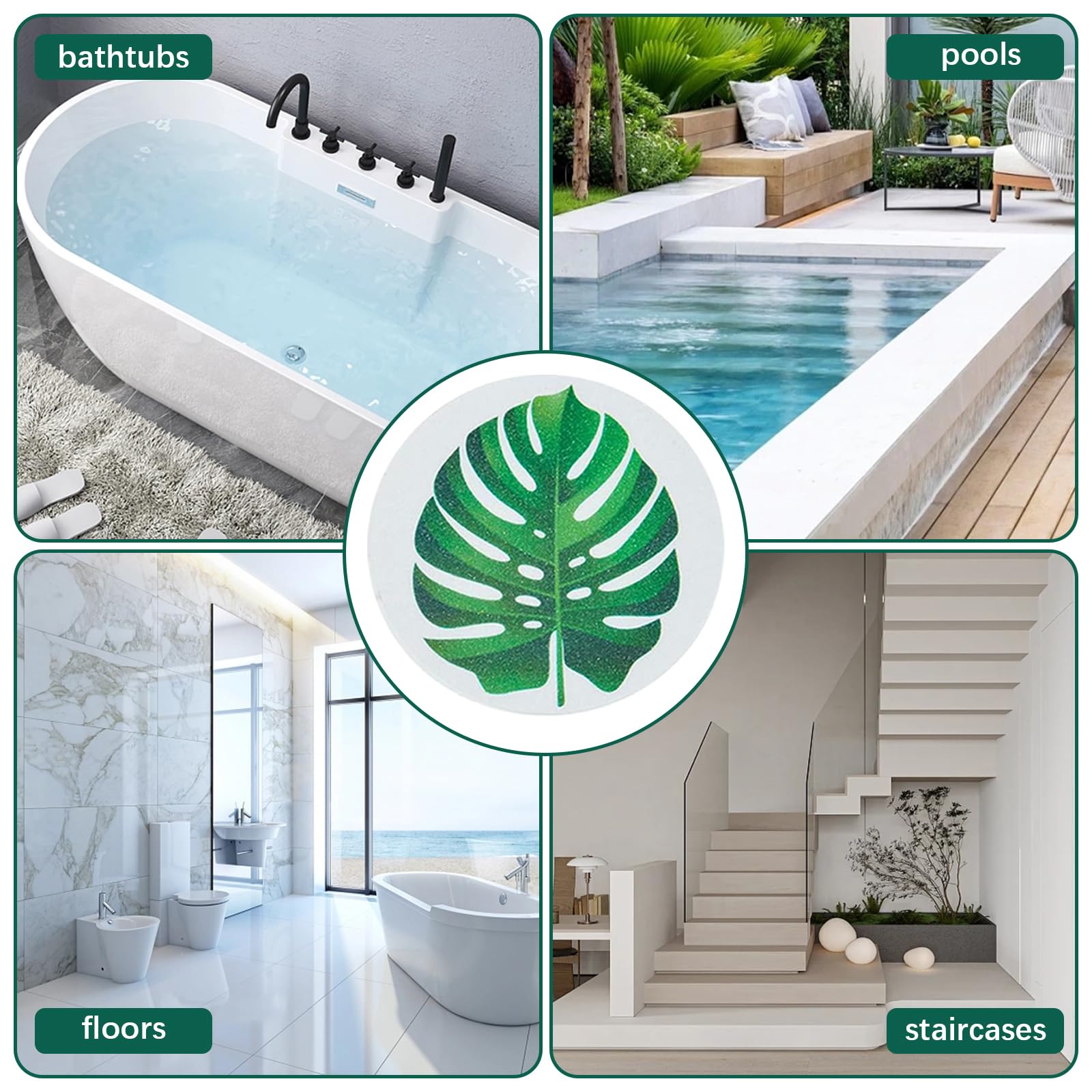 Adesivi Antiscivolo Per Vasca - 10 Pezzi A Forma Di Foglia, Con Raschietto - Foto 3