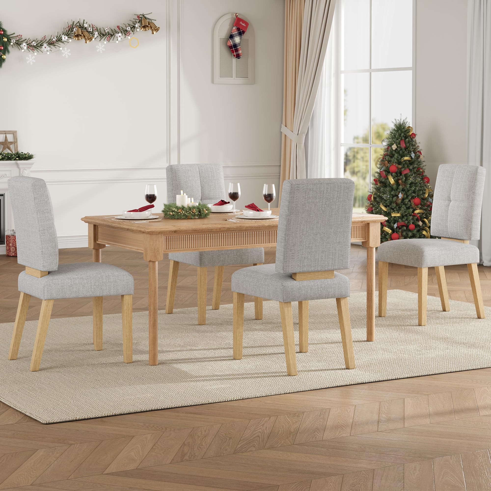 HOMRELEXA Holz esszimmerstühle 4er Set, küchenstühle 4er Set, Dining Chairs mit wolkig-weicher Sitzpolsterung und verstärkter Struktur, für Küche/Wohnzimmer/Essbereich, einfach zu montieren, Grau