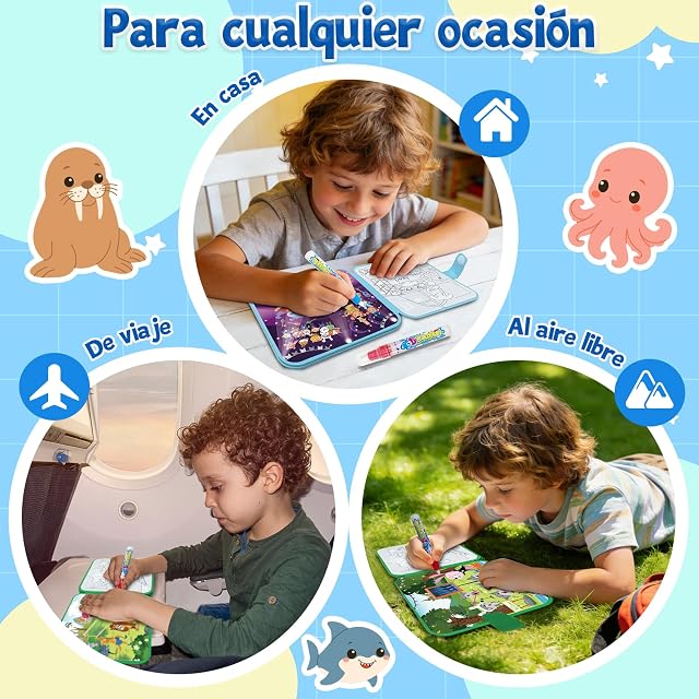 Foto 8 de 8 de Elfew 2 Piezas Reutilizables Libro Magico Agua,Libro Colorear Agua 2-4 Años